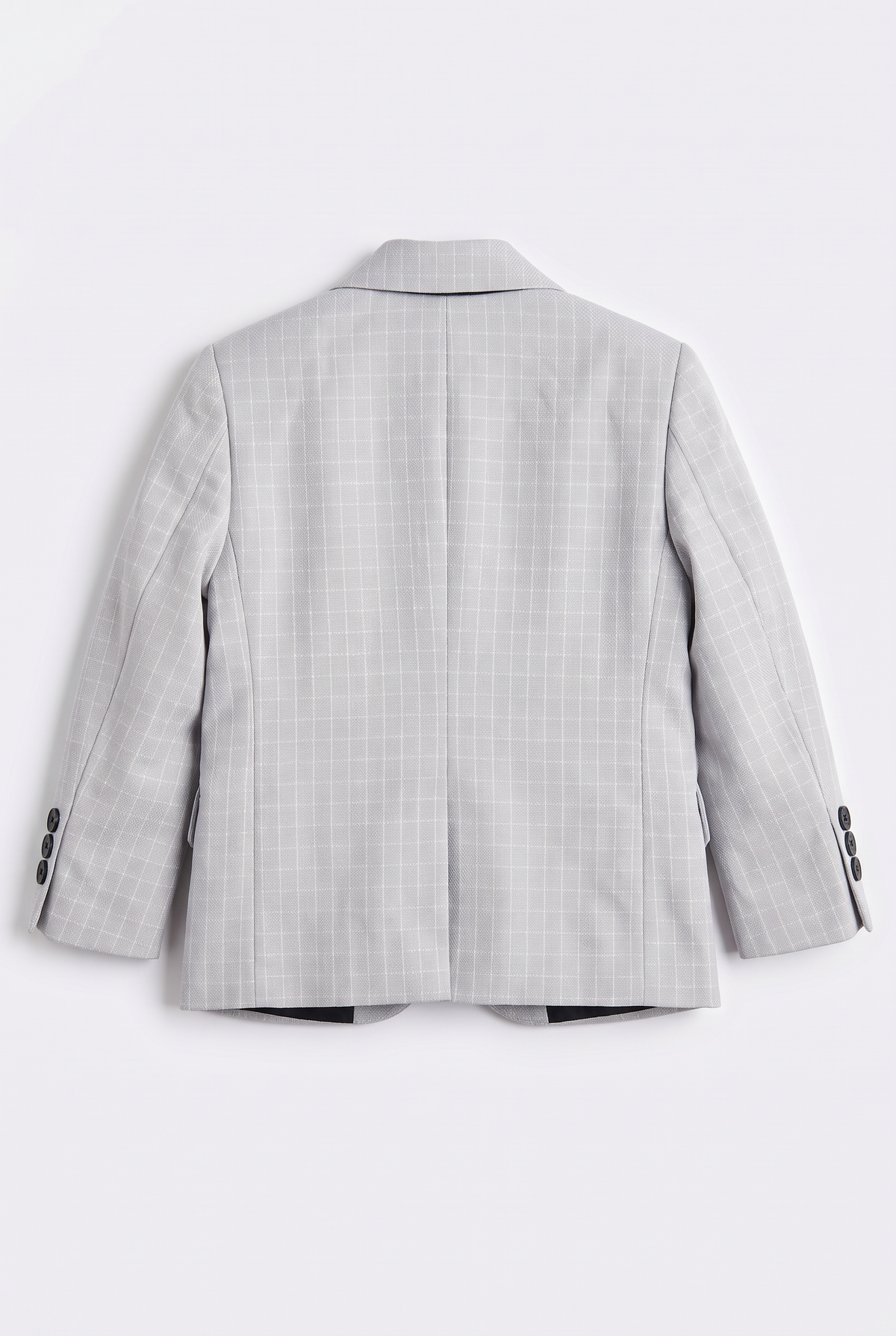 Boys 5-Piece Textured Micro Windowpane Check Suit - KARELI- Stone Blazer Back Picture