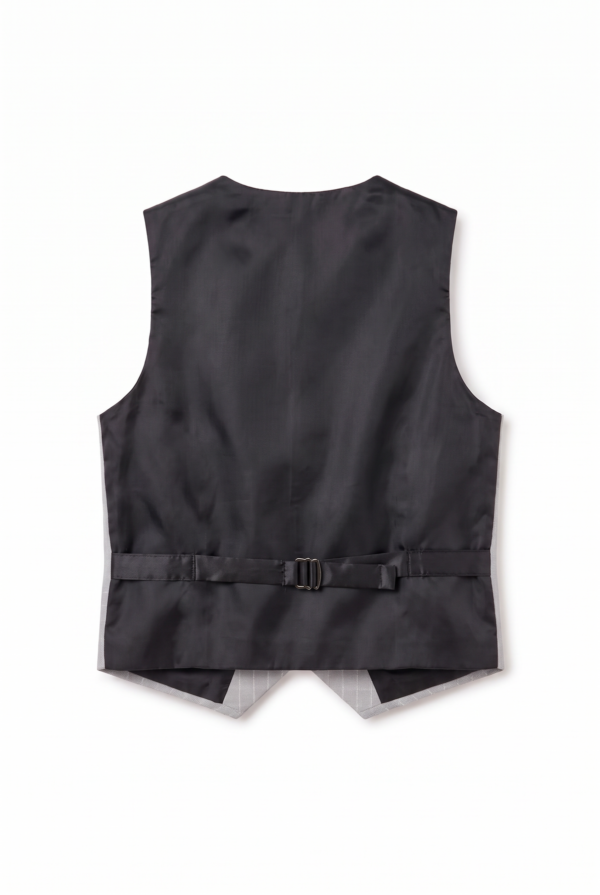 Boys 5-Piece Textured Micro Windowpane Check Suit - KARELI- Stone Waistcoat Back Picture