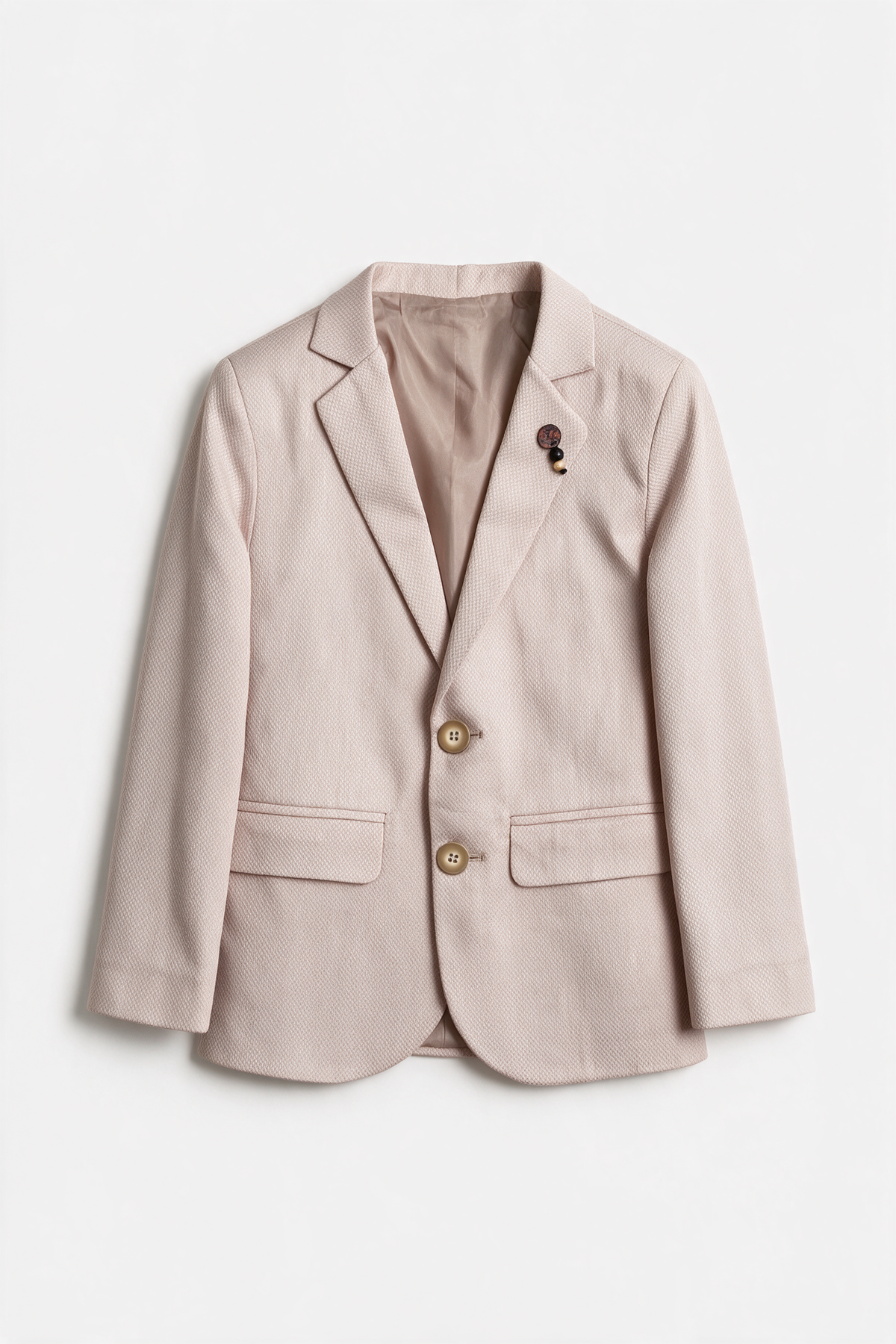 Boys 5-Piece Textured Suit with Double Breasted Waistcoat - Sota Beige Blazer Picture 