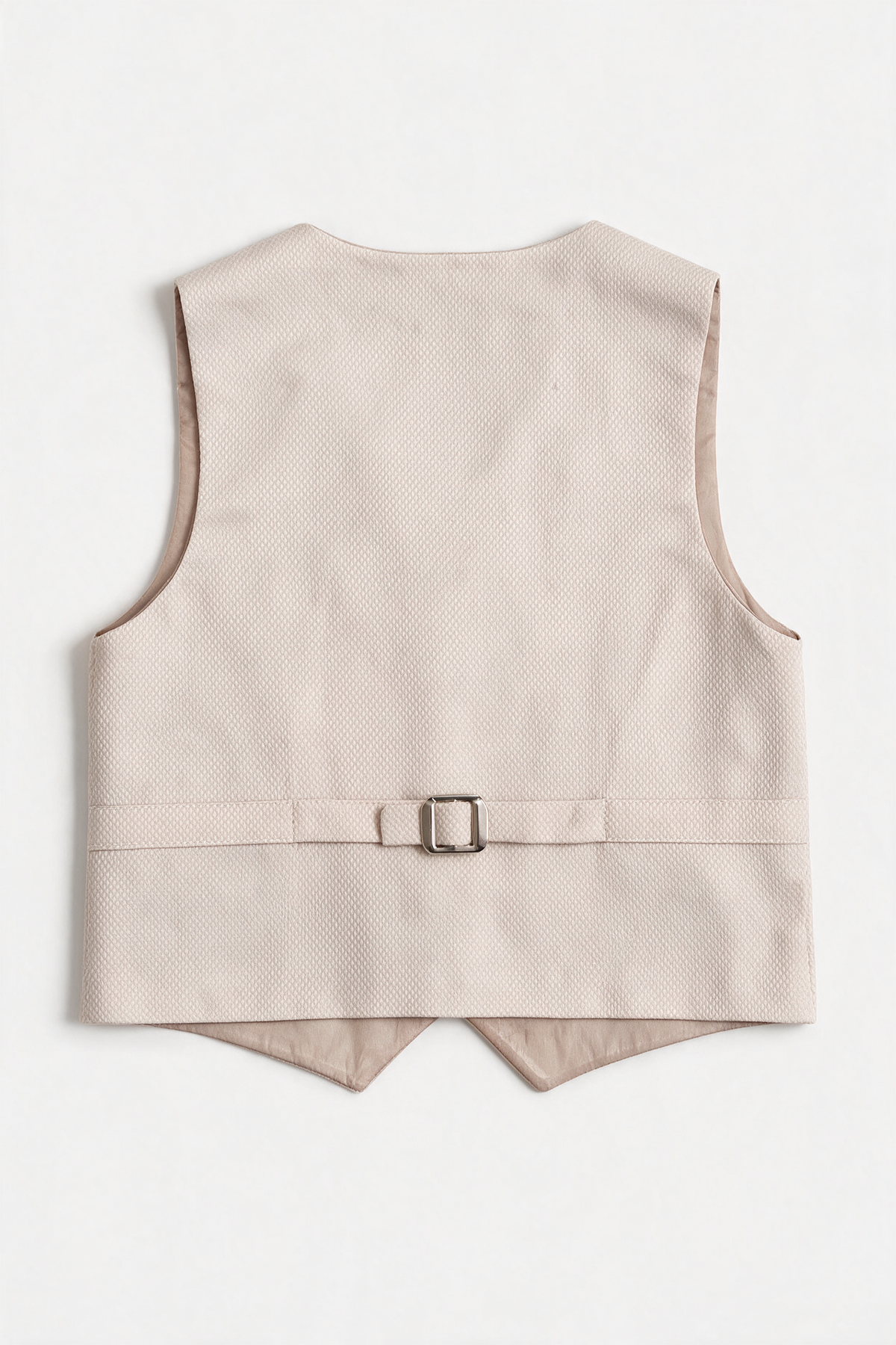 Boys 5-Piece Textured Suit with Double Breasted Waistcoat - Sota Beige Waistcoat Back Picture 