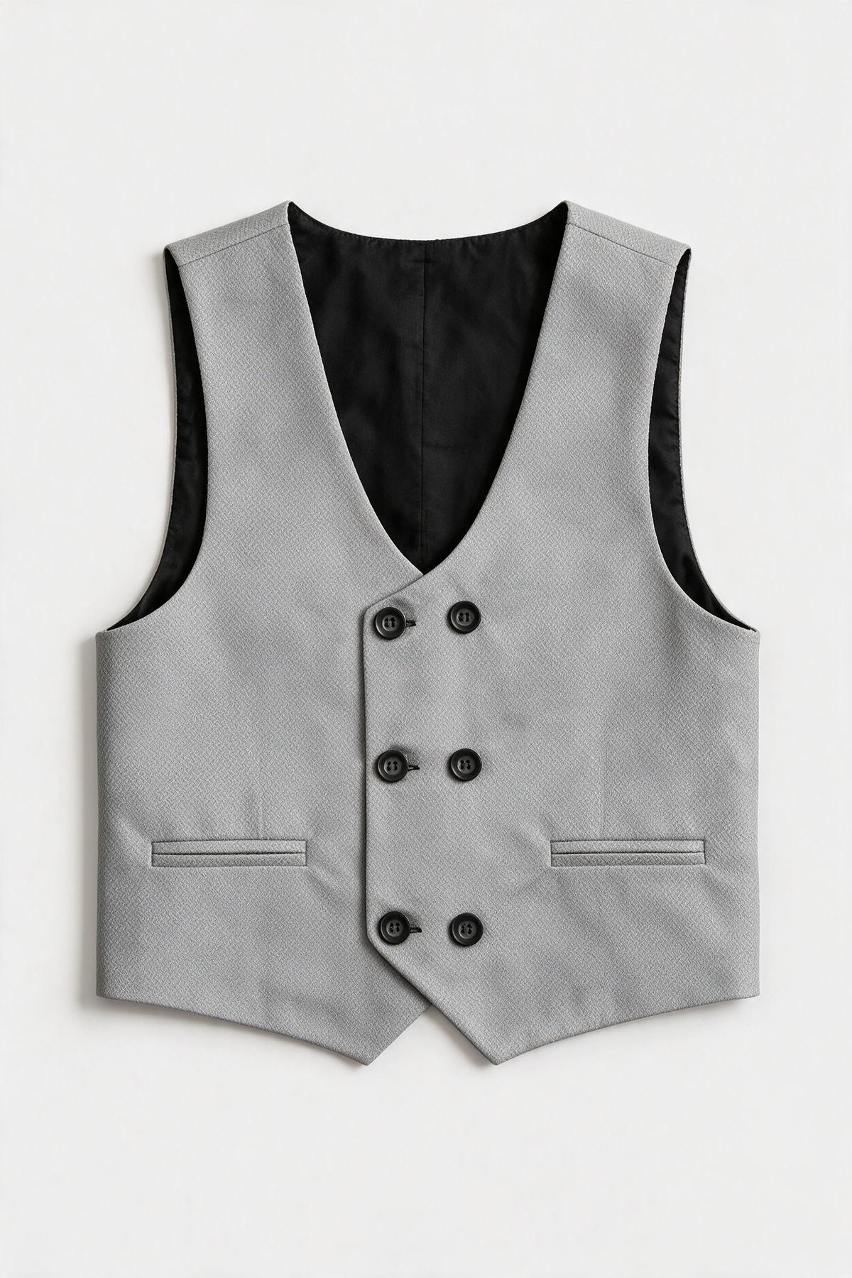 Boys 5-Piece Textured Suit with Double Breasted Waistcoat - Sota Light Grey Waistcoat Picture