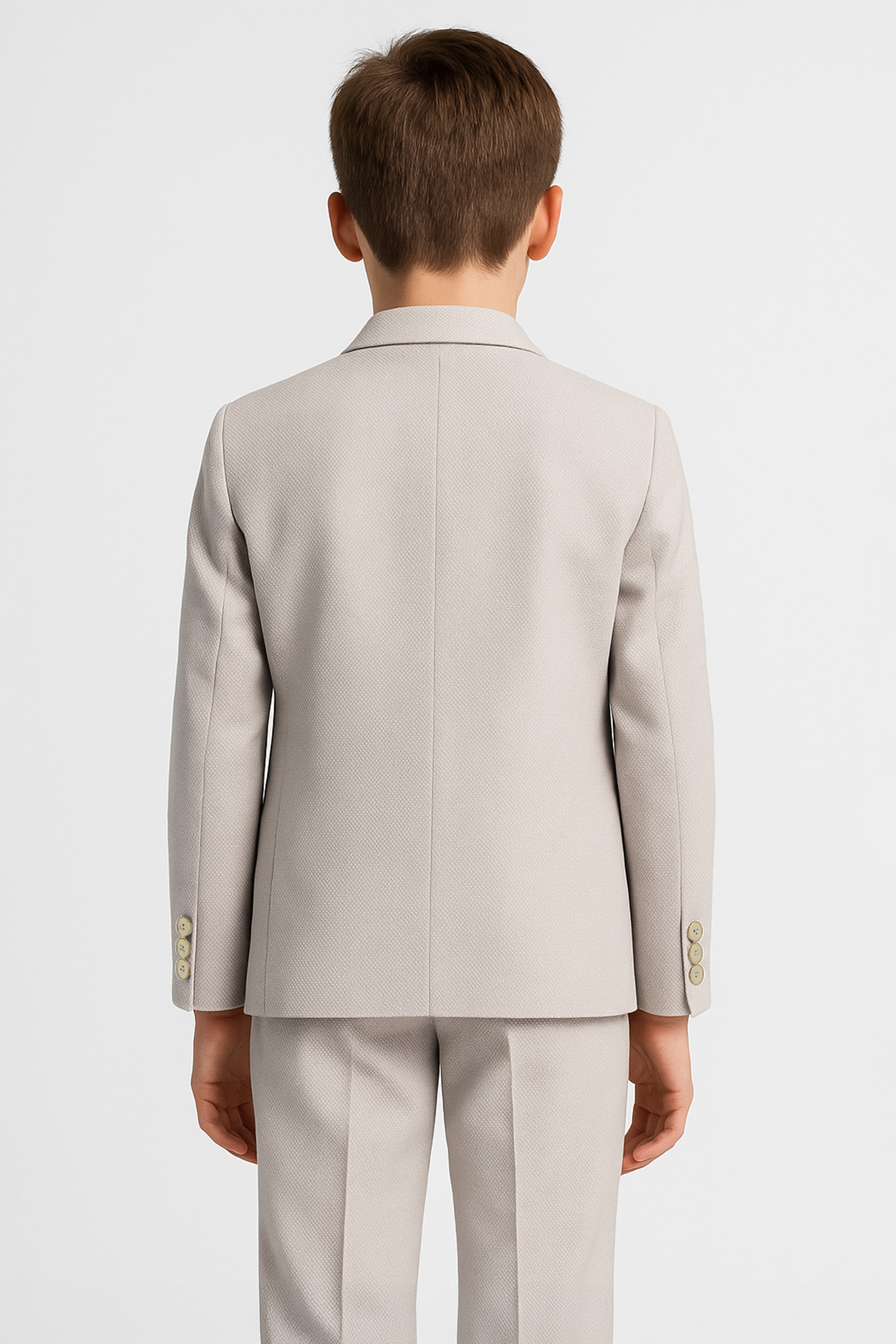Boys 5-Piece Textured Weave Suit with Double Breasted Waistcoat - Beige Back Picture