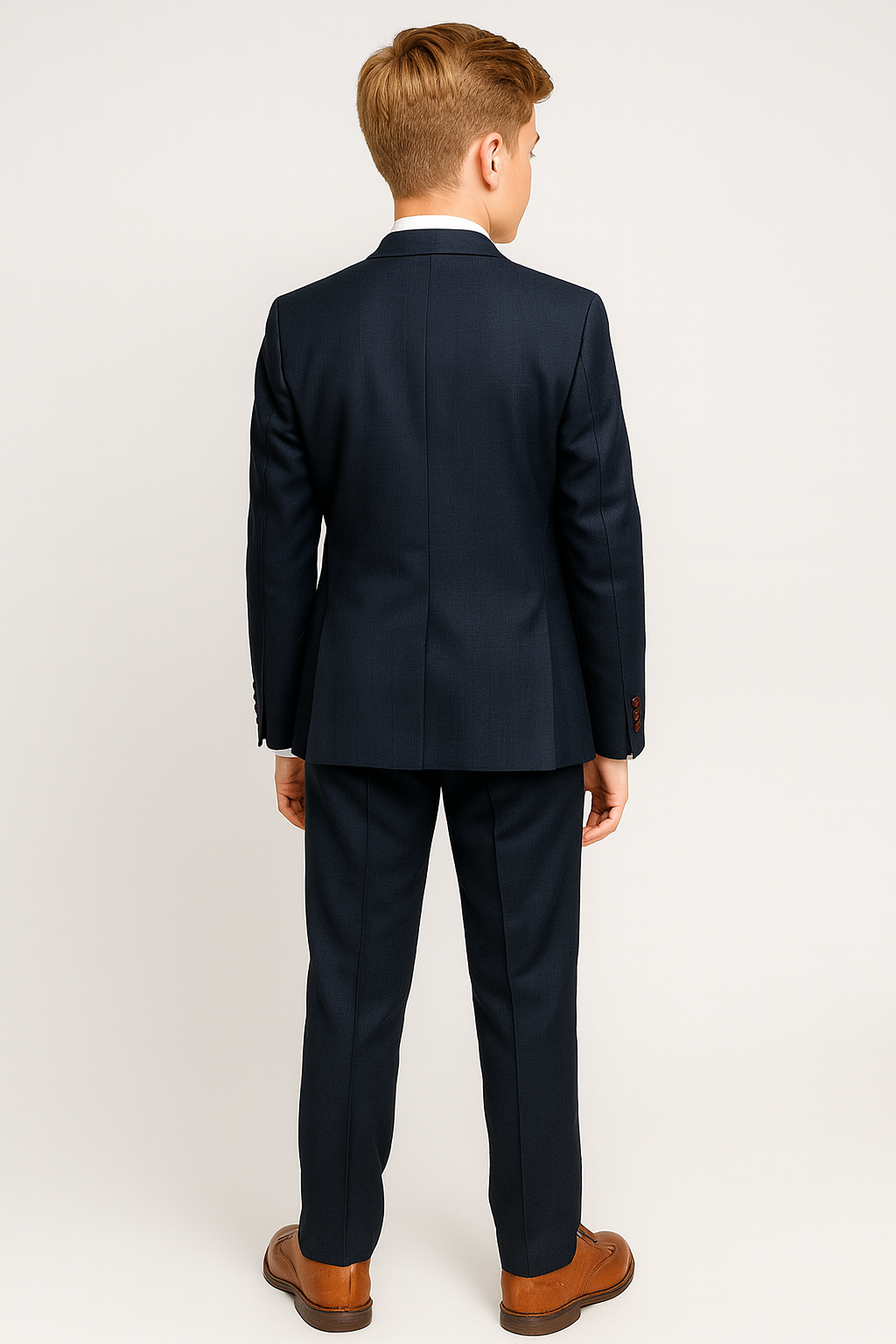 Boys 5-Piece Textured Weave Tailored Fit Suit - LORENZO - Navy Blue Back Picture