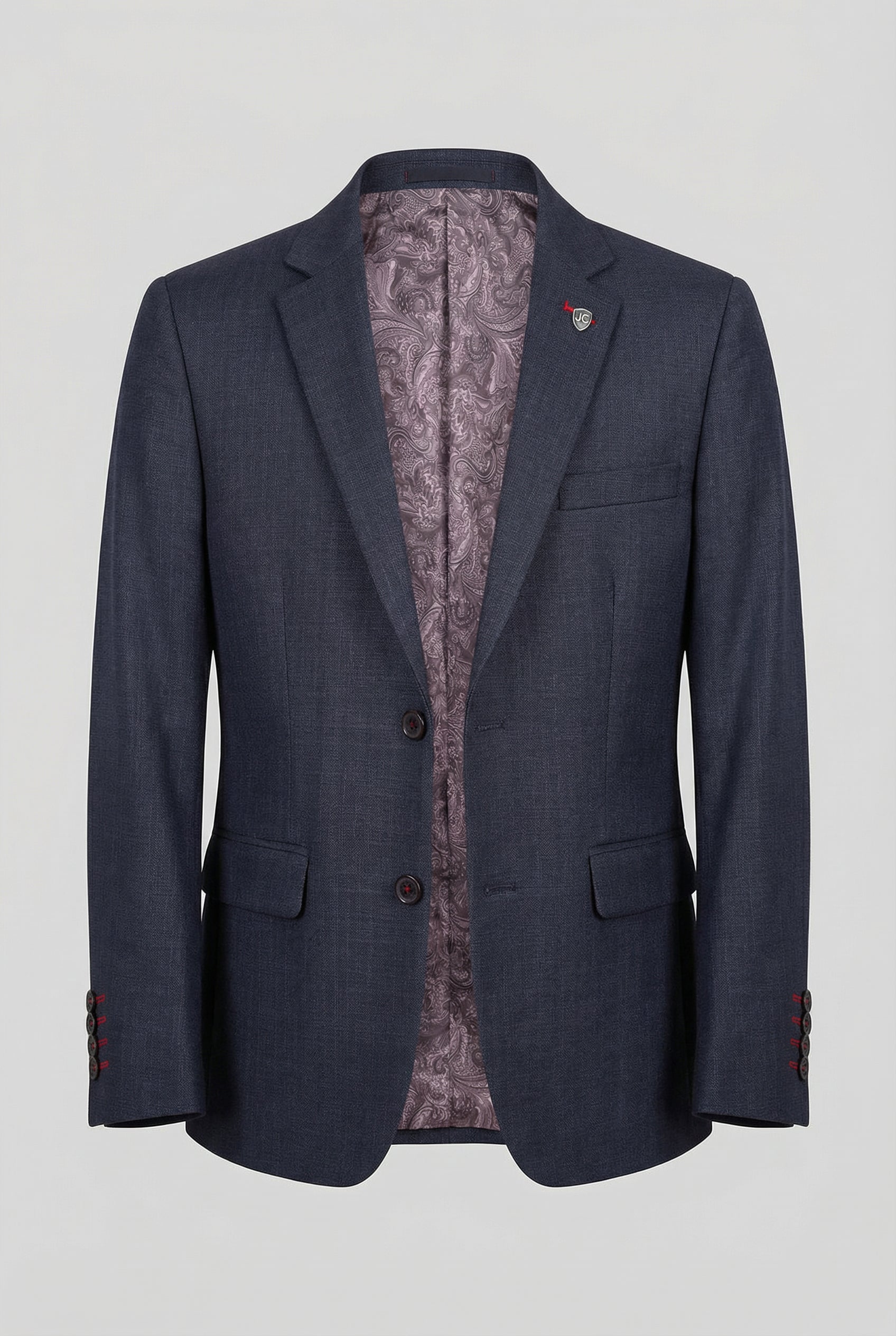 Boys 5-Piece Textured Weave Tailored Fit Suit - LORENZO - Navy Blue