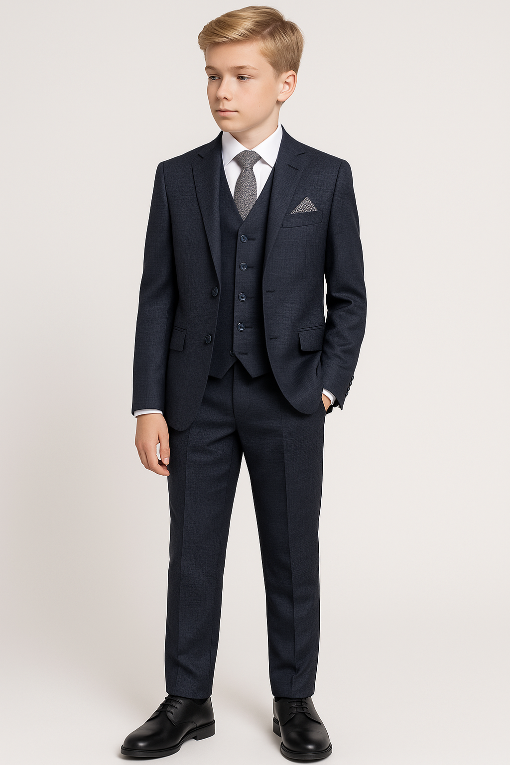Boys 5-Piece Textured Weave Tailored Fit Suit - Zion Model Picture