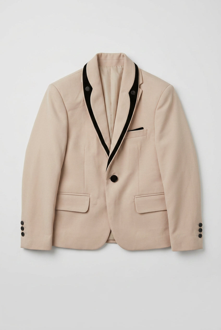 Boys 5-Piece Tuxedo Suit with Removable Velvet Shawl Collar - Beige