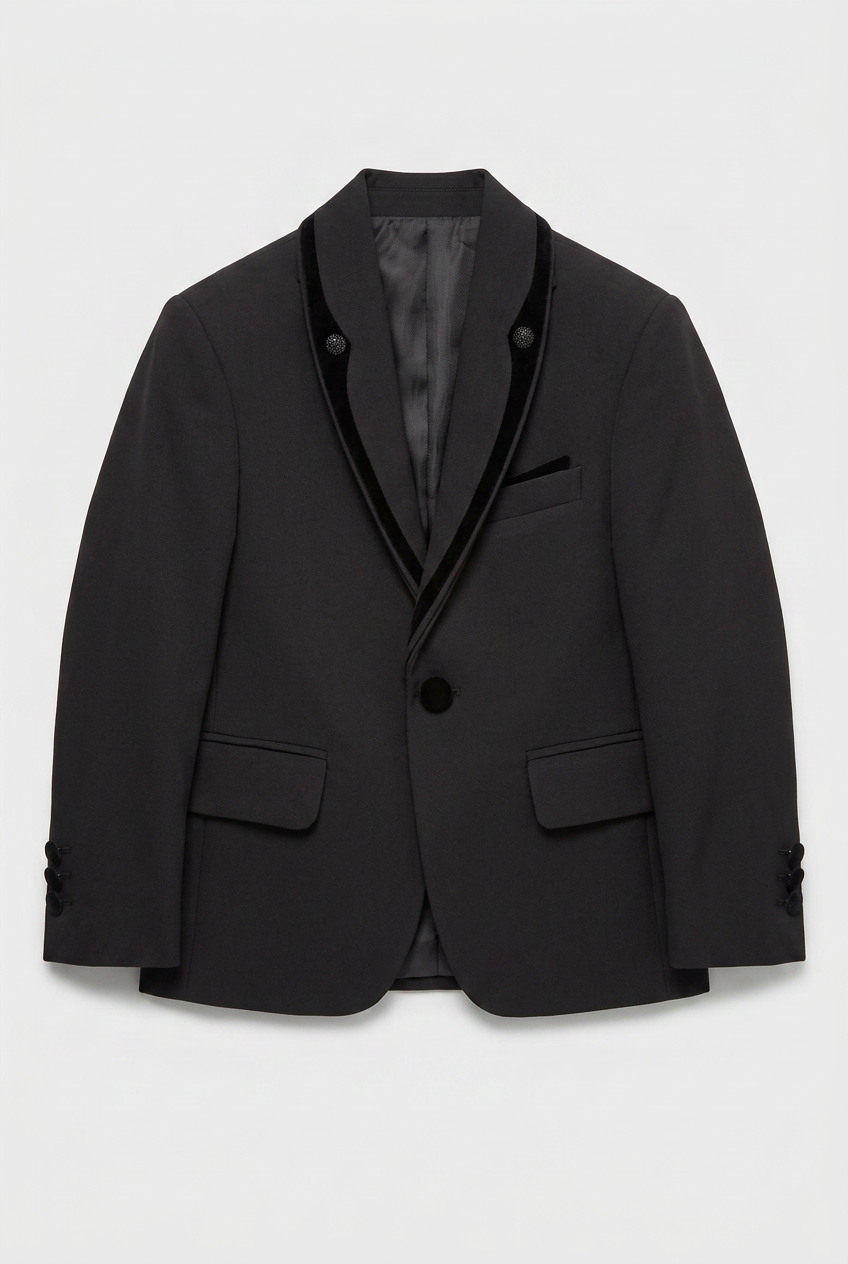 Boys 5-Piece Tuxedo Suit with Removable Velvet Shawl Collar - Black
