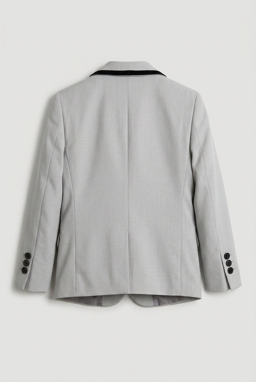 Boys 5-Piece Tuxedo Suit with Removable Velvet Shawl Collar - Grey