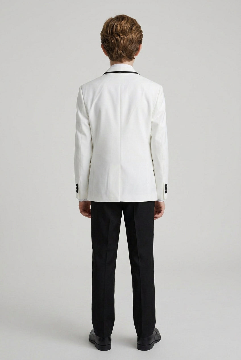 Boys 5-Piece Tuxedo Suit with Removable Velvet Shawl Collar - White