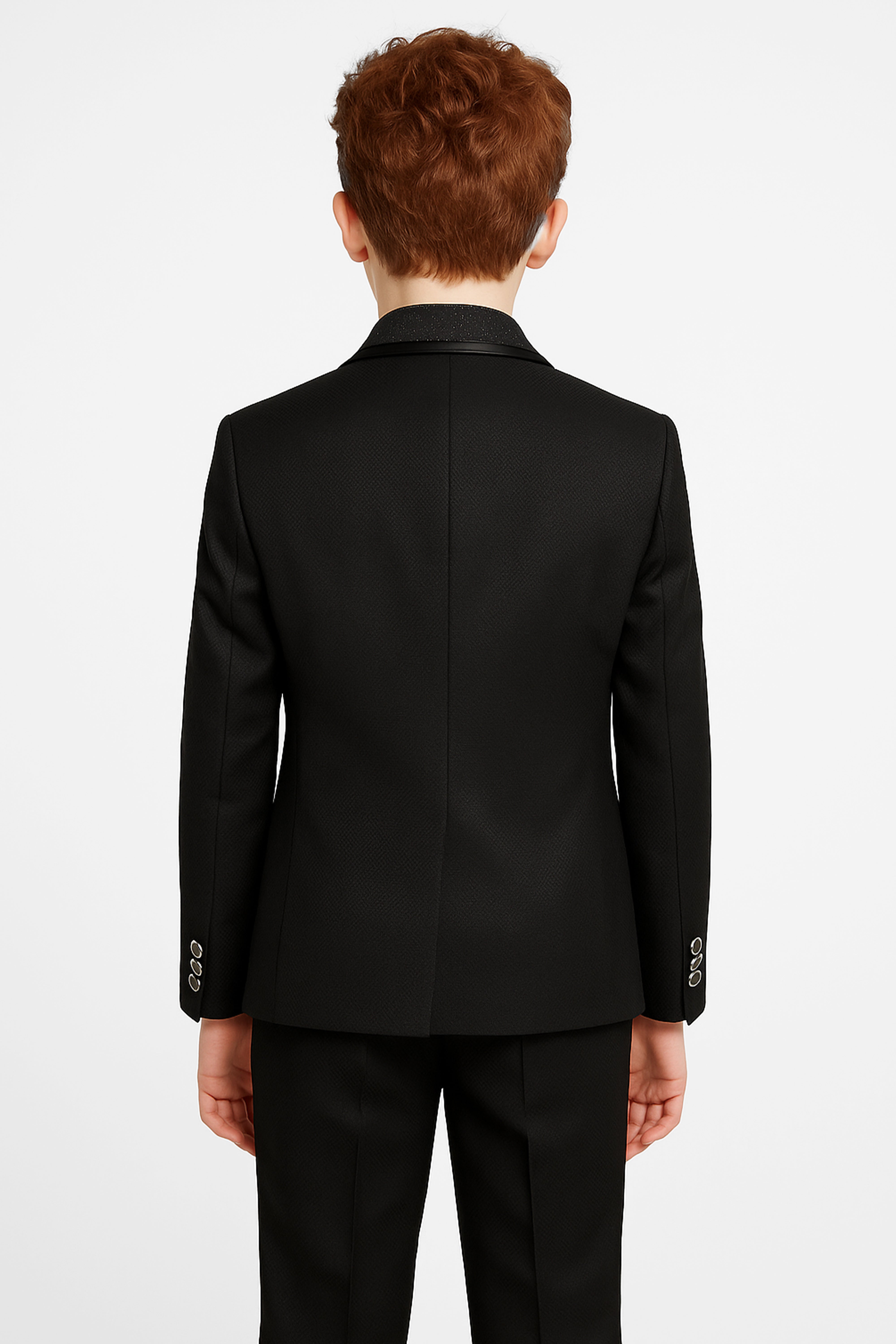 Boys 6-Piece Black Tuxedo Dinner Suit with Double-Breasted Waistcoat - Black