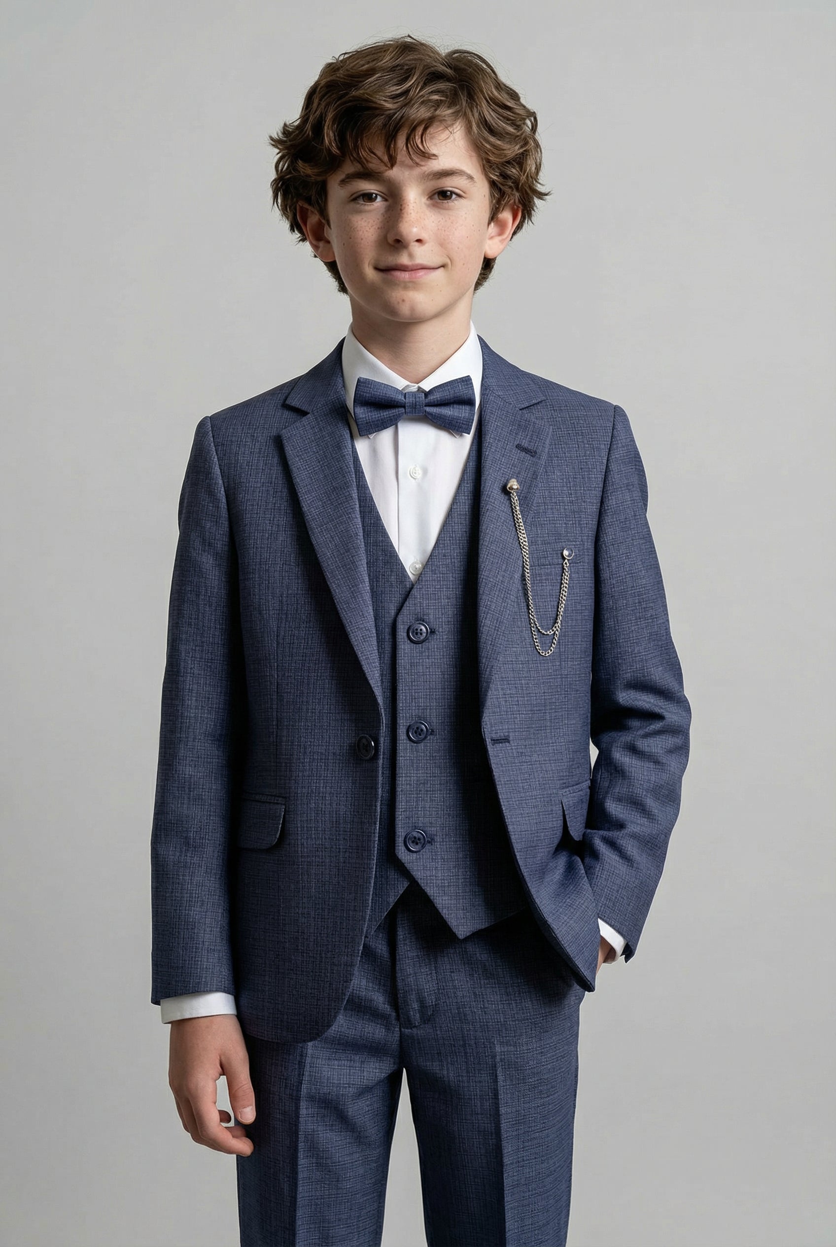 Boys 8-Piece Microcheck Formal Suit - Blue Main Picture