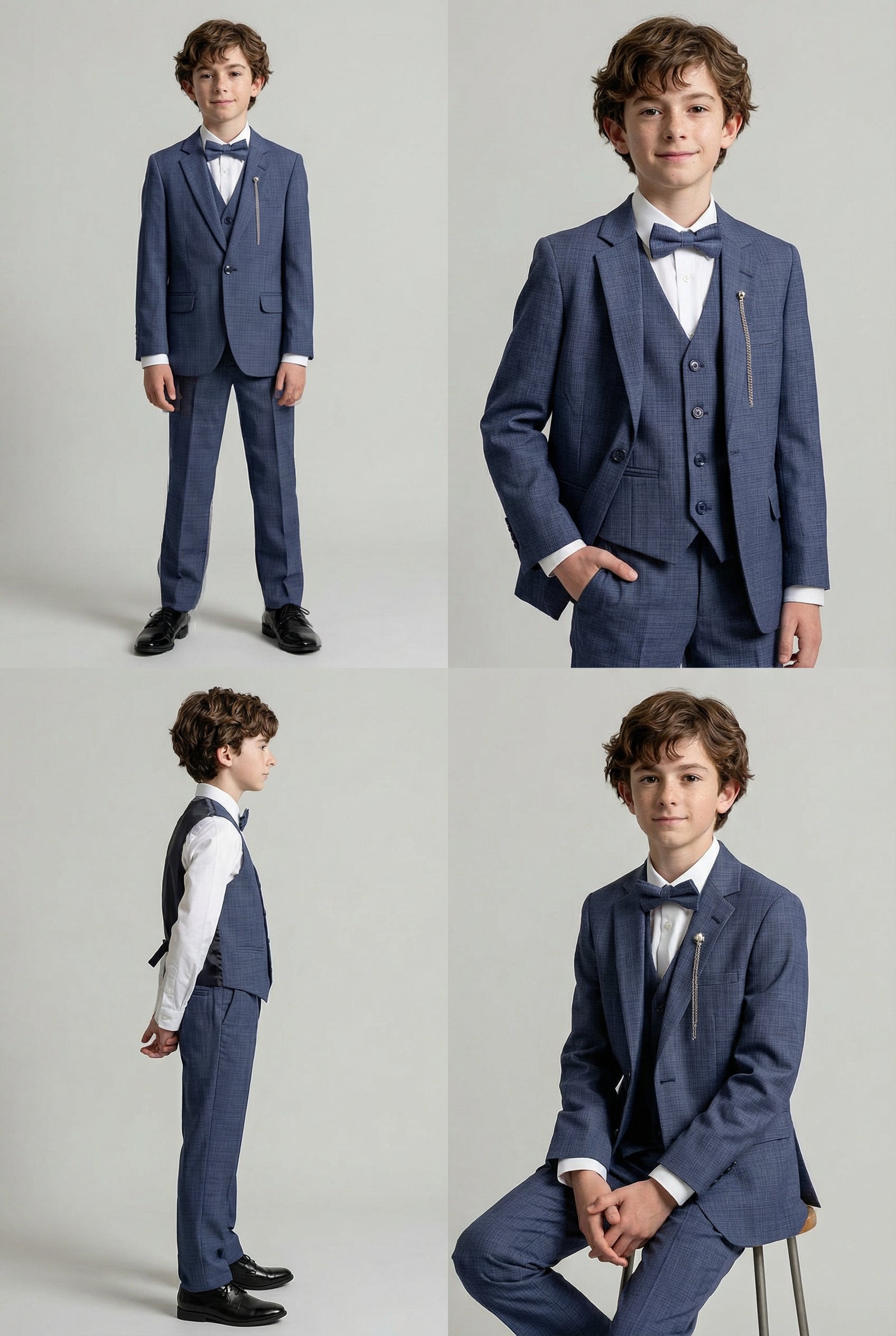 Boys 8-Piece Microcheck Formal Suit - Blue