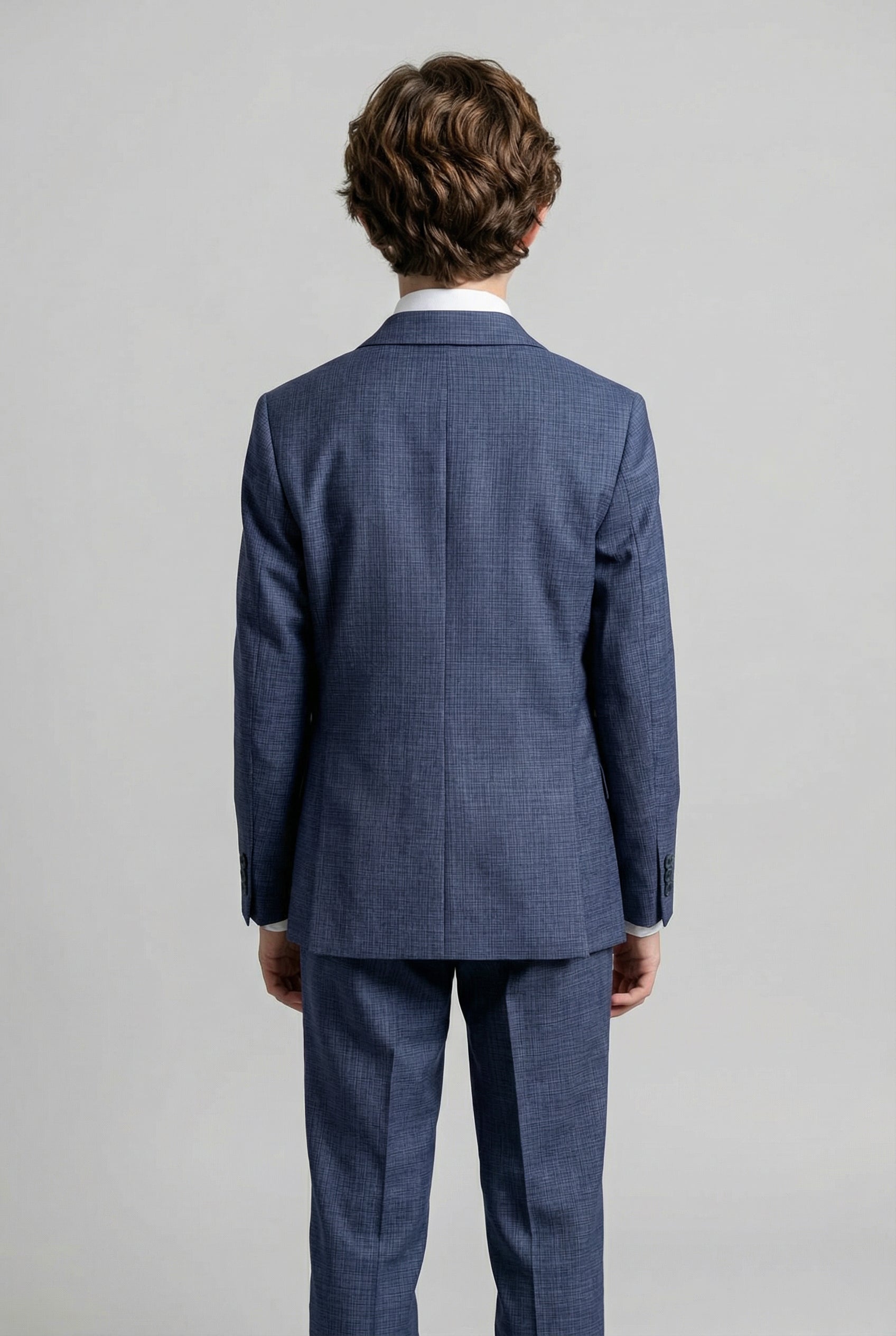Boys 8-Piece Microcheck Formal Suit - Blue Back Picture