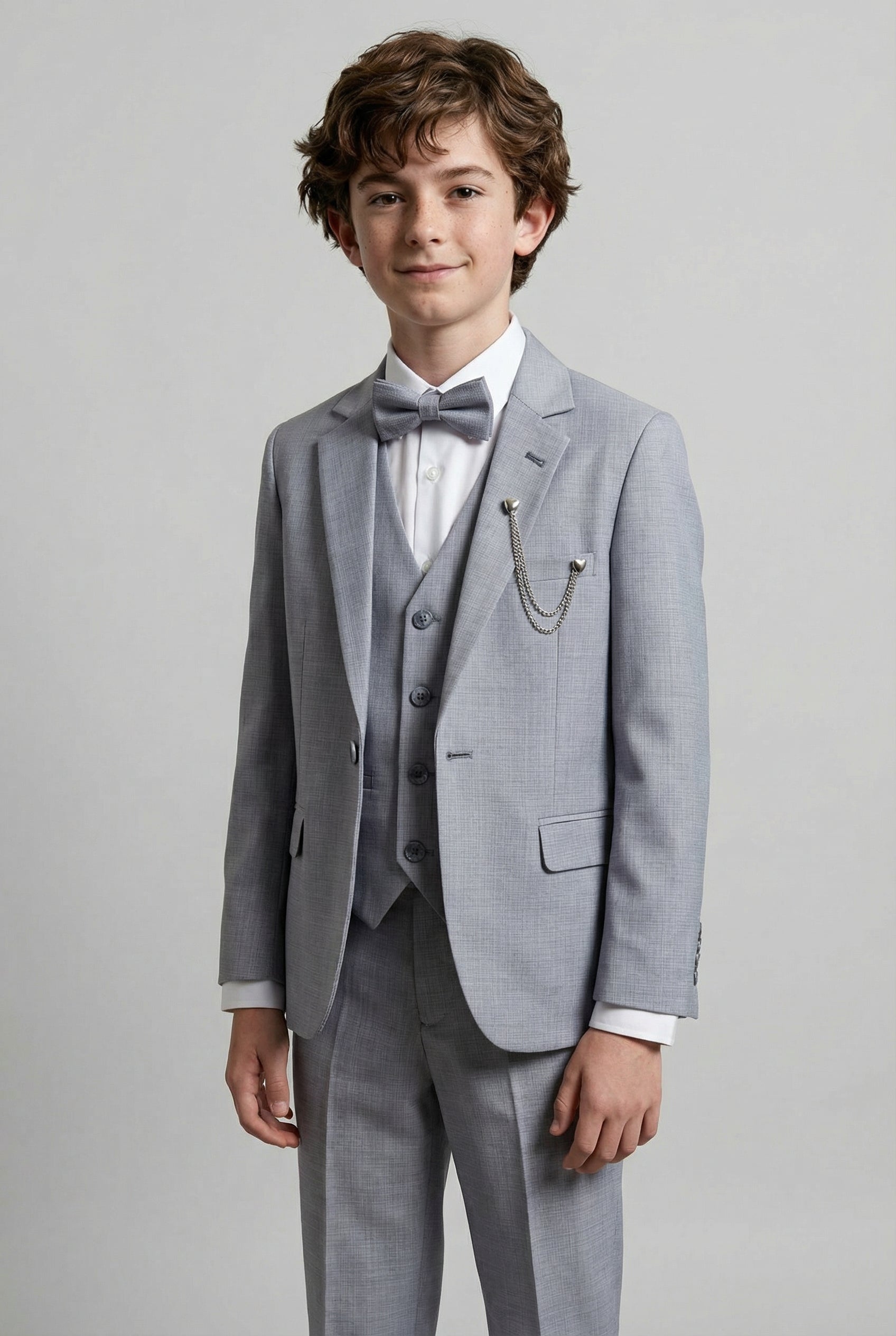 Boys 8-Piece Microcheck Formal Suit - Grey Main Picture