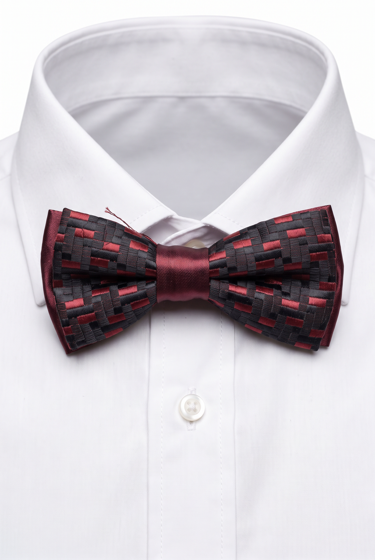 Boys Adjustable Patterned Bow Tie - BWMX - Burgundy and Black with a shirt