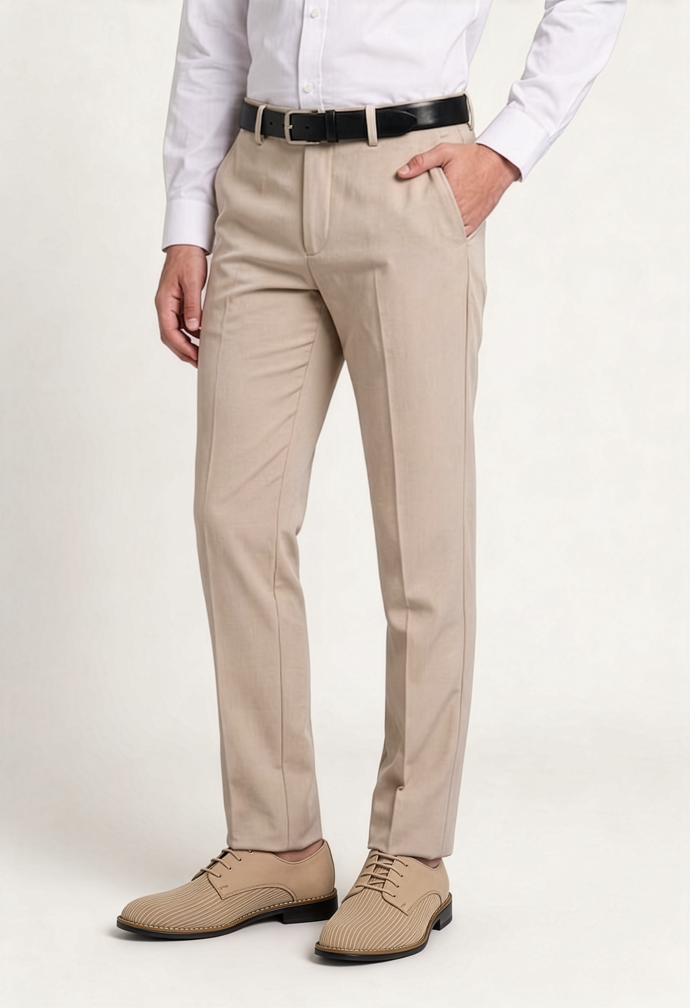 Boys Beige Slim Fit Formal Trousers