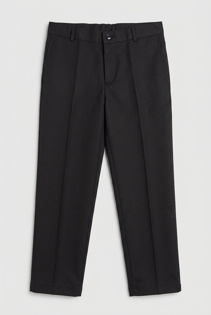 Boys Black 6-Piece Textured Tuxedo Suit - BIYELI