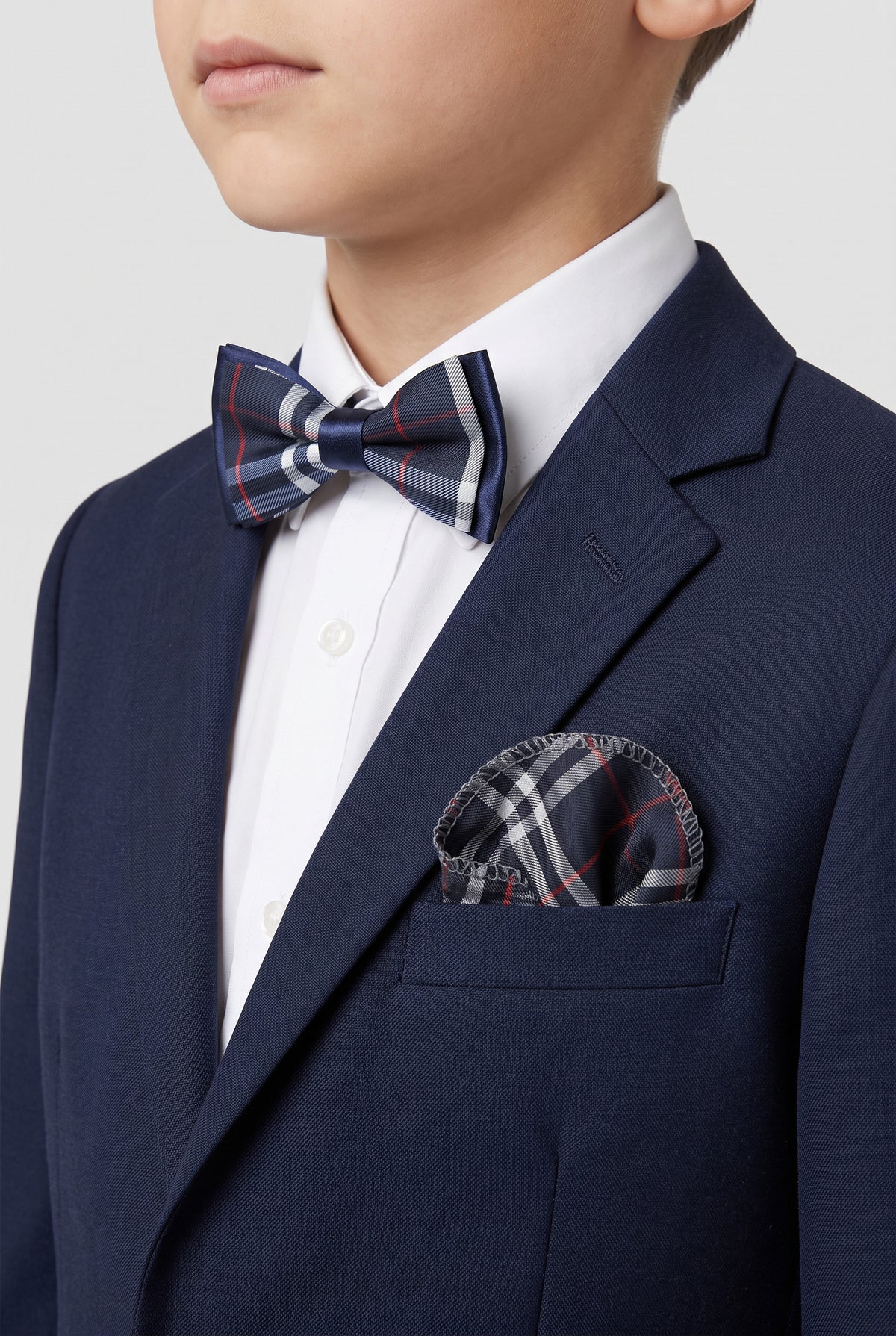 Boys Burberry Style Check Bow Tie Set - Navy and Red