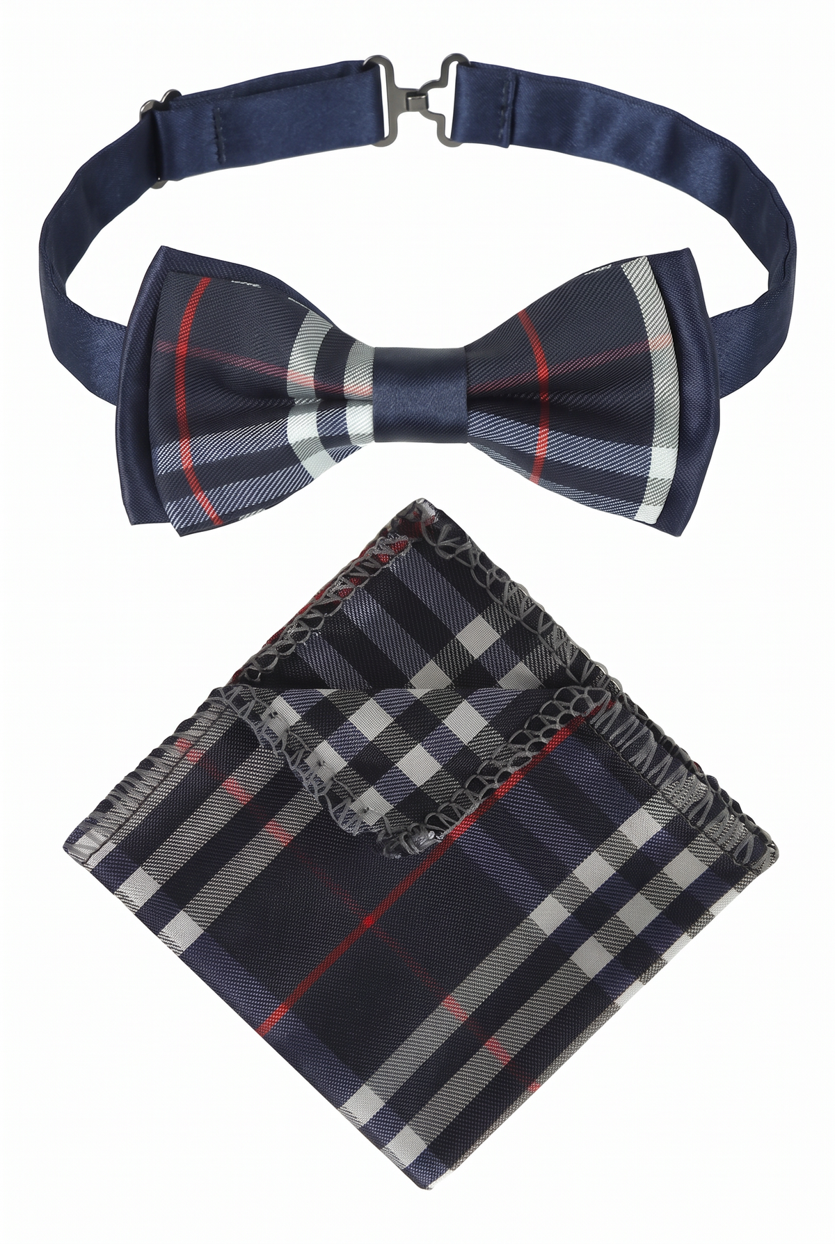 Boys Burberry Style Check Bow Tie Set - Navy and Red