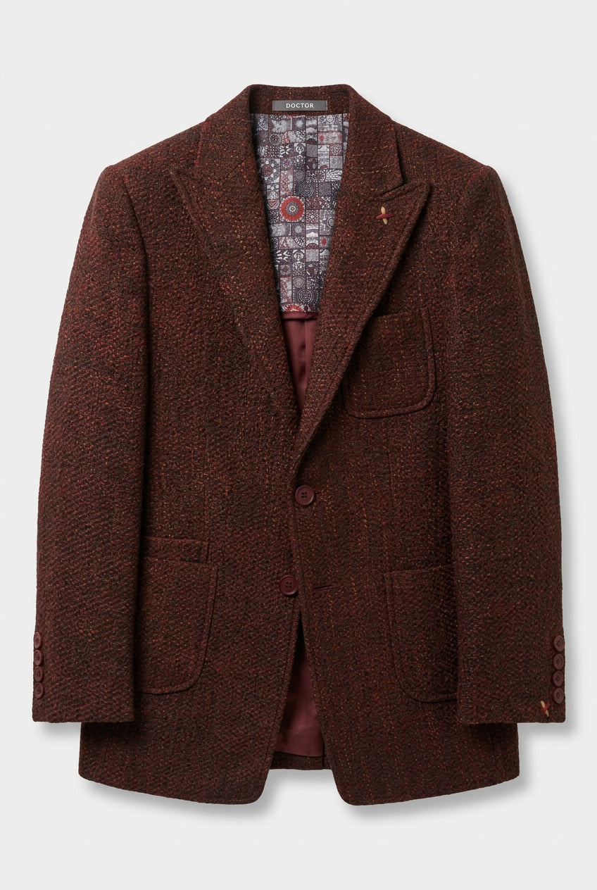 Boys Burgundy Brown Textured Tweed Blazer
