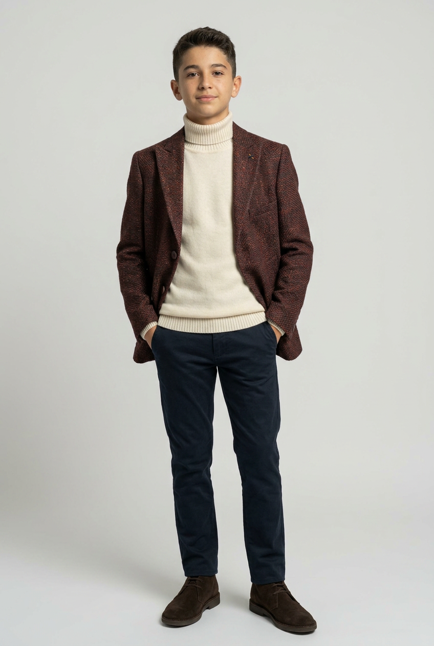 Boys Burgundy Textured Tweed Blazer