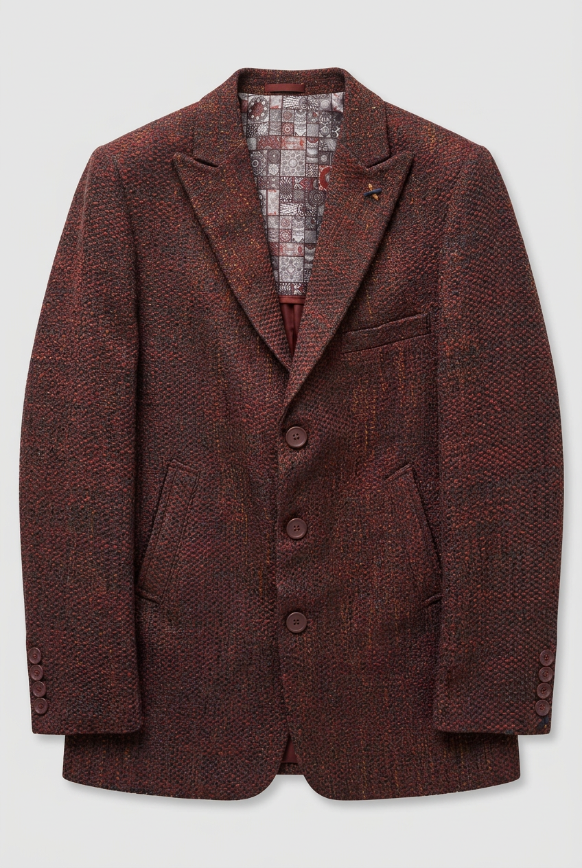 Boys Burgundy Textured Tweed Blazer