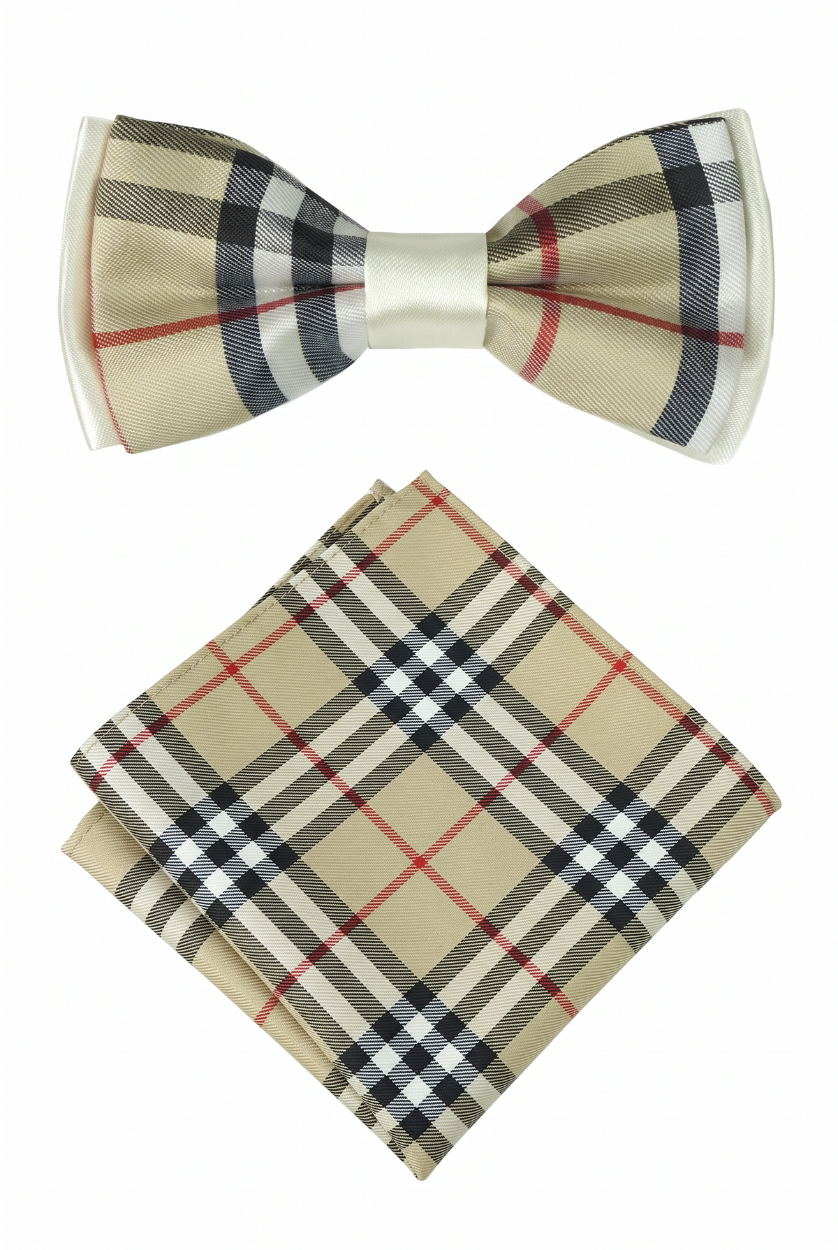 Boys Check Bow Tie Burberry Style with Strap - Beige - White