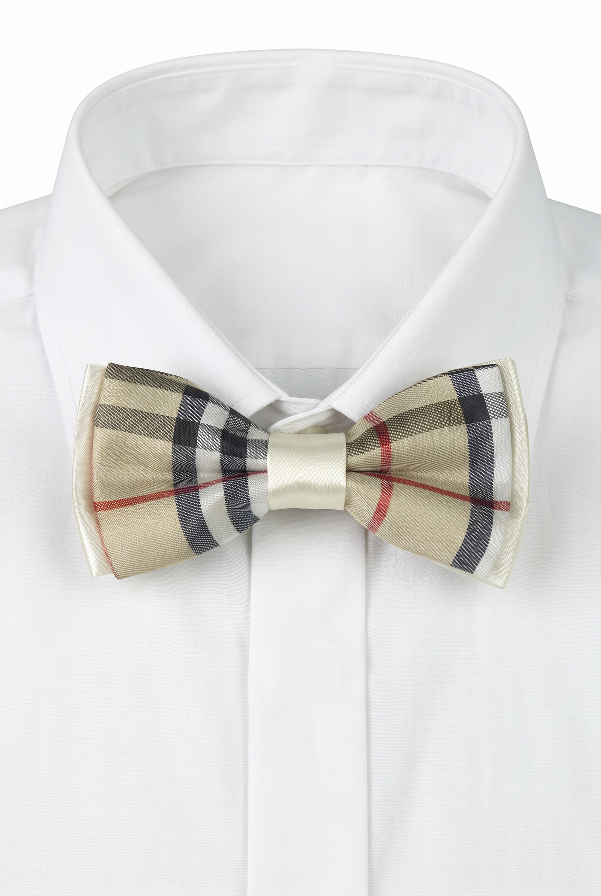 Boys Check Bow Tie Burberry Style with Strap - Beige - White