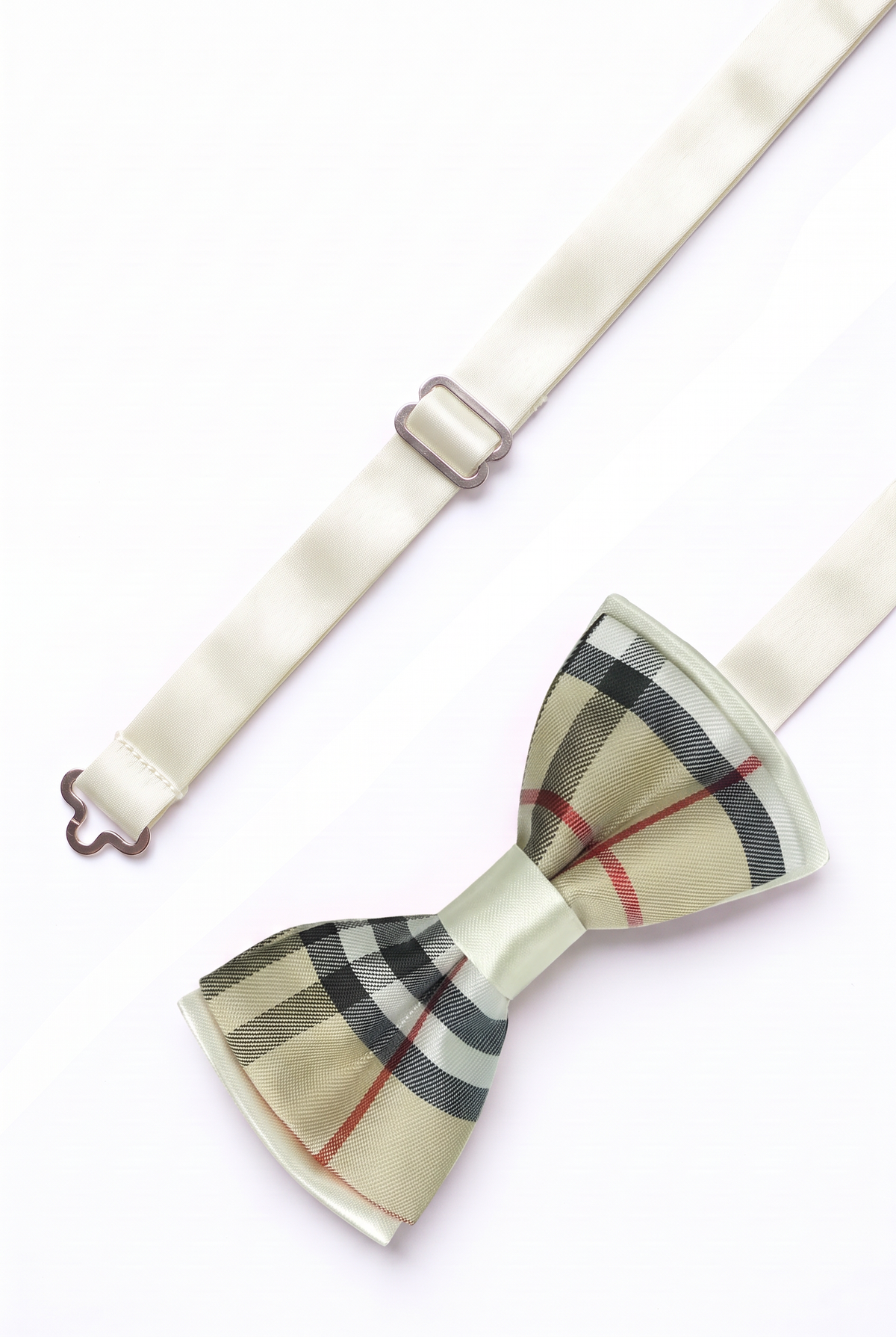 Boys Check Bow Tie Burberry Style with Strap - Beige - White