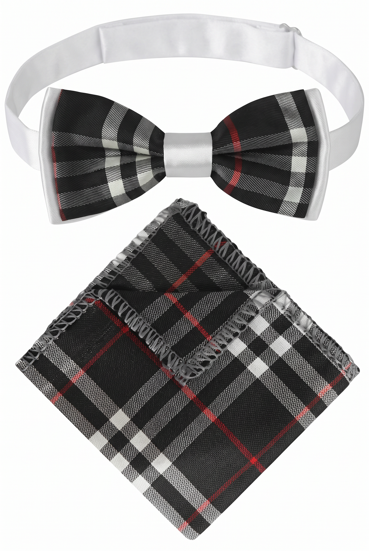 Boys Check Bow Tie Burberry Style with Strap - Black - White