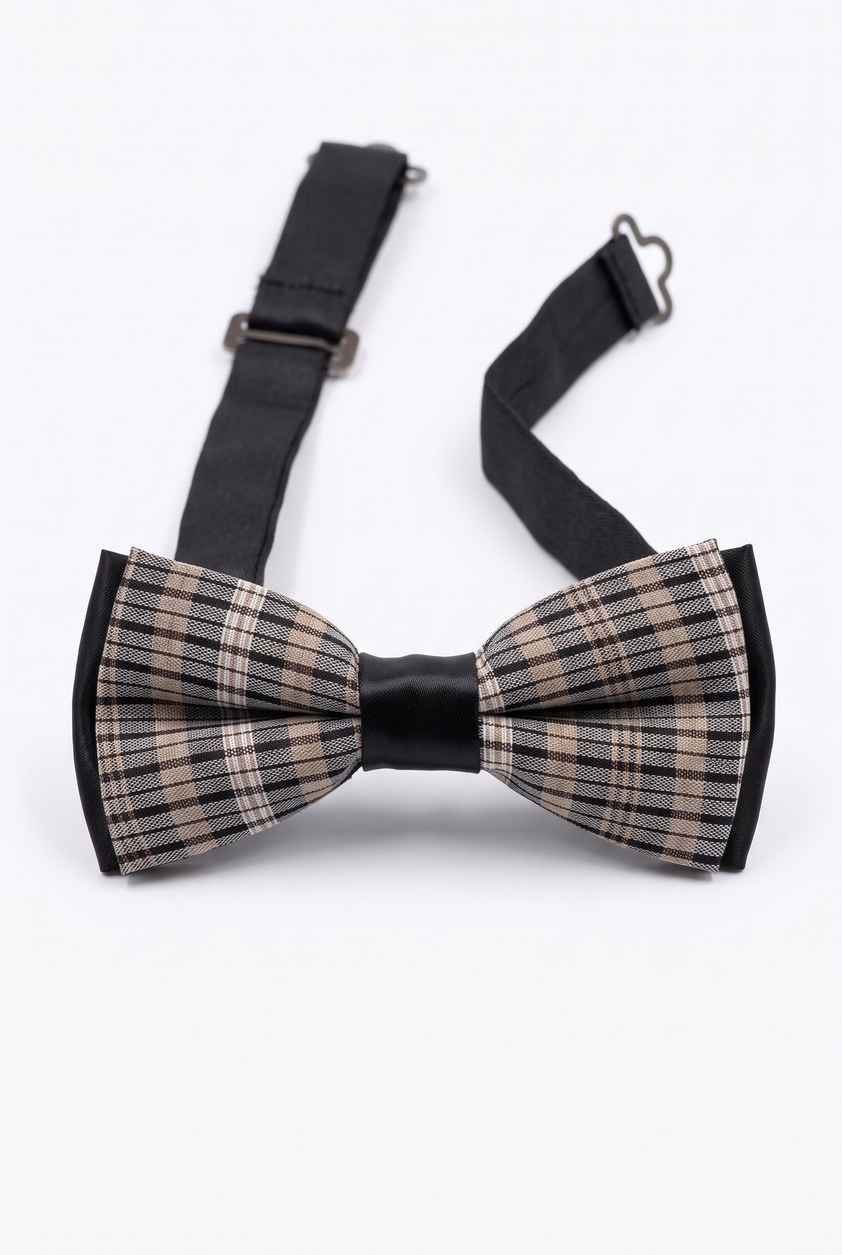 Boys Checkered Bow Tie – Beige and Silver