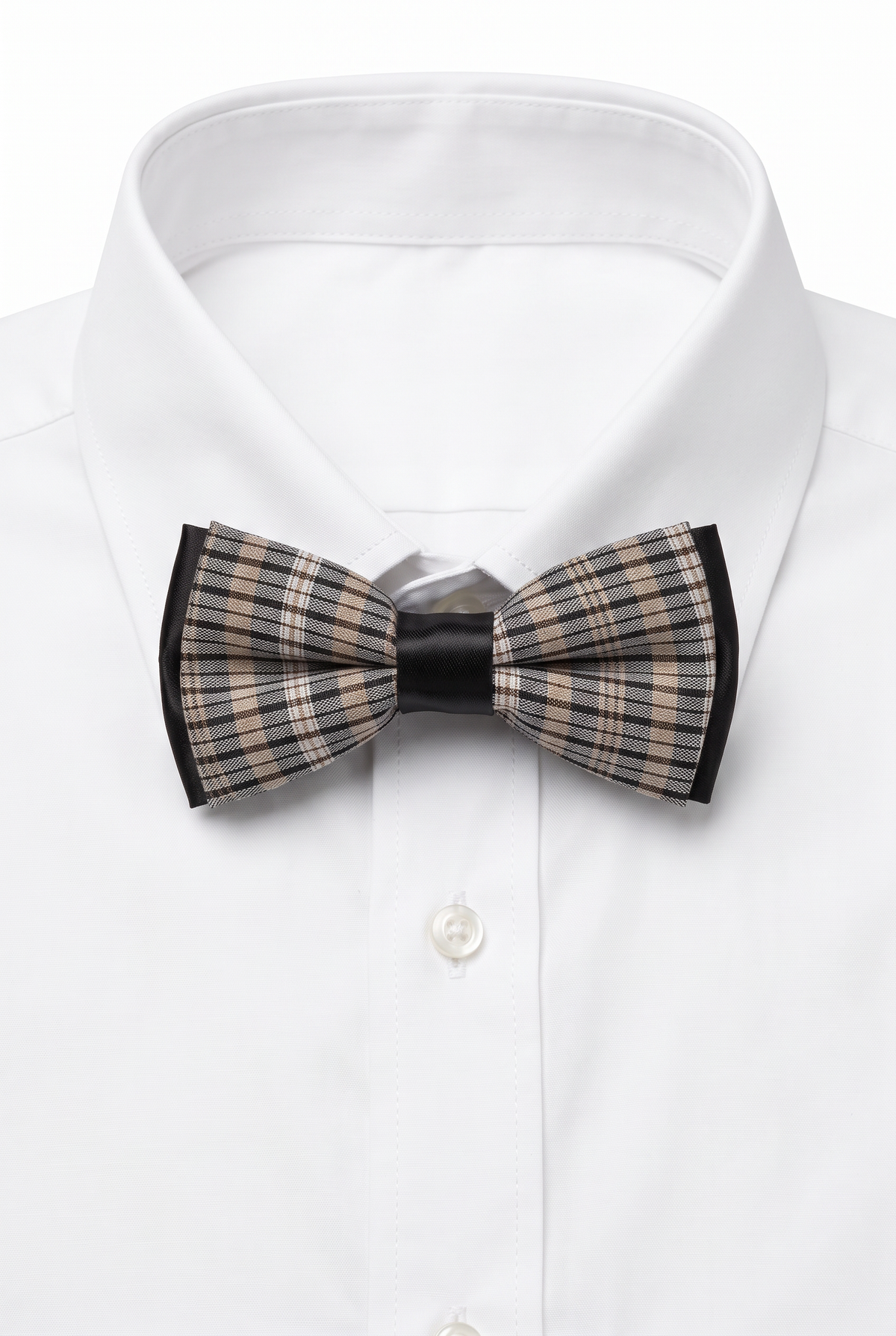 Boys Checkered Bow Tie – Beige and Silver