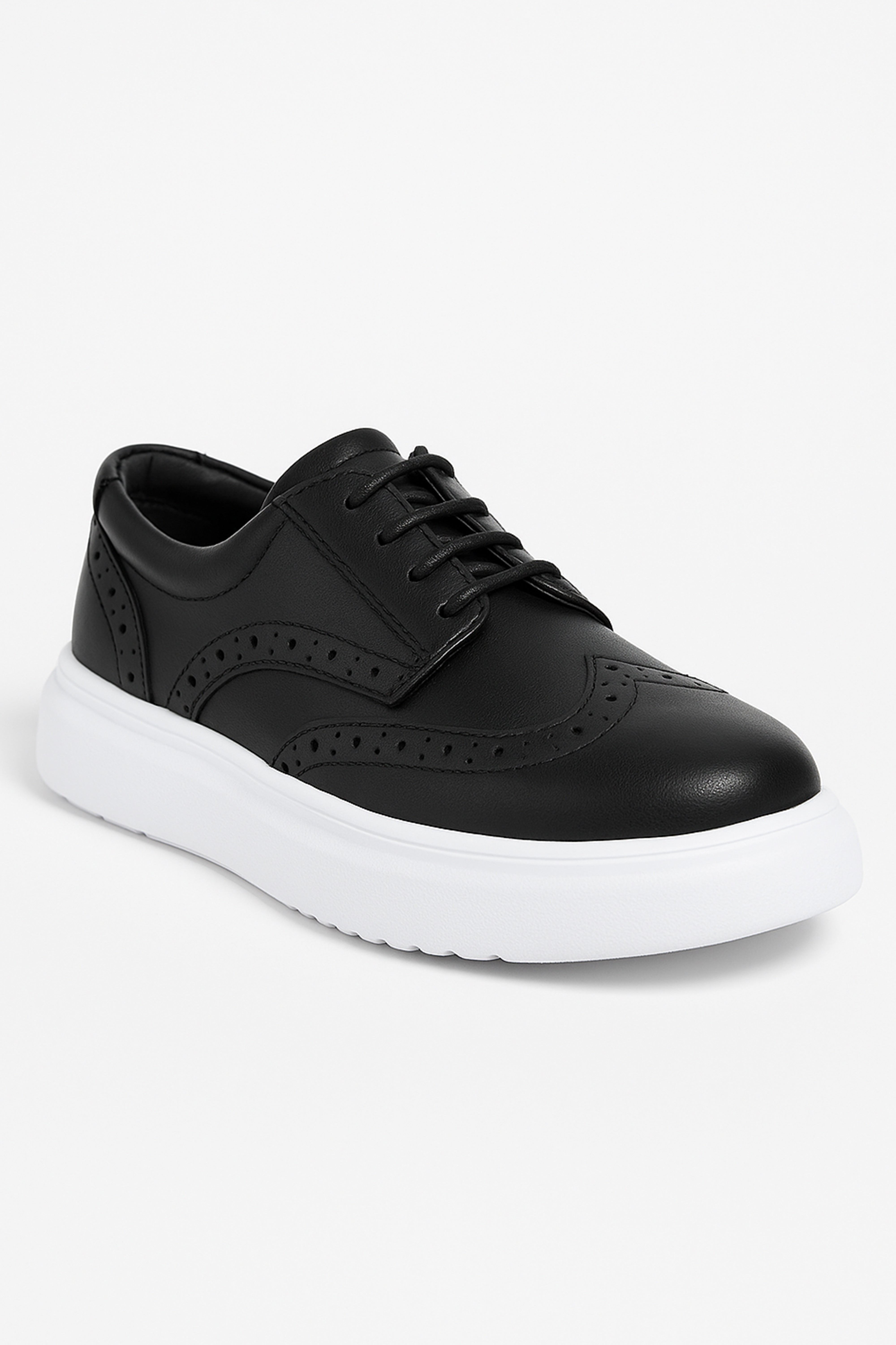 Boys Chunky Sole Black Brogue Shoes - Black Side Picture
