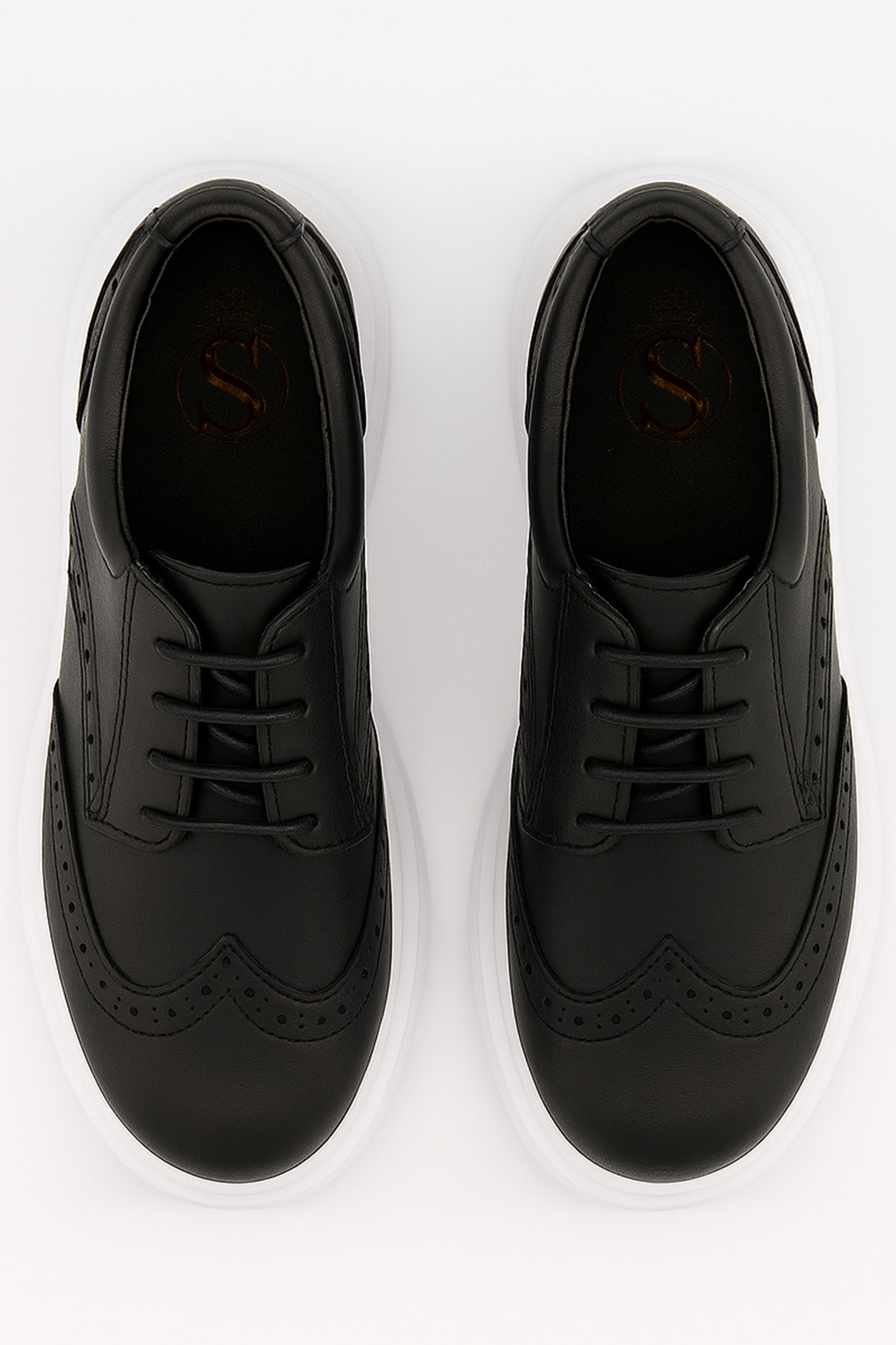 Boys Chunky Sole Black Brogue Shoes - Black Front Picture