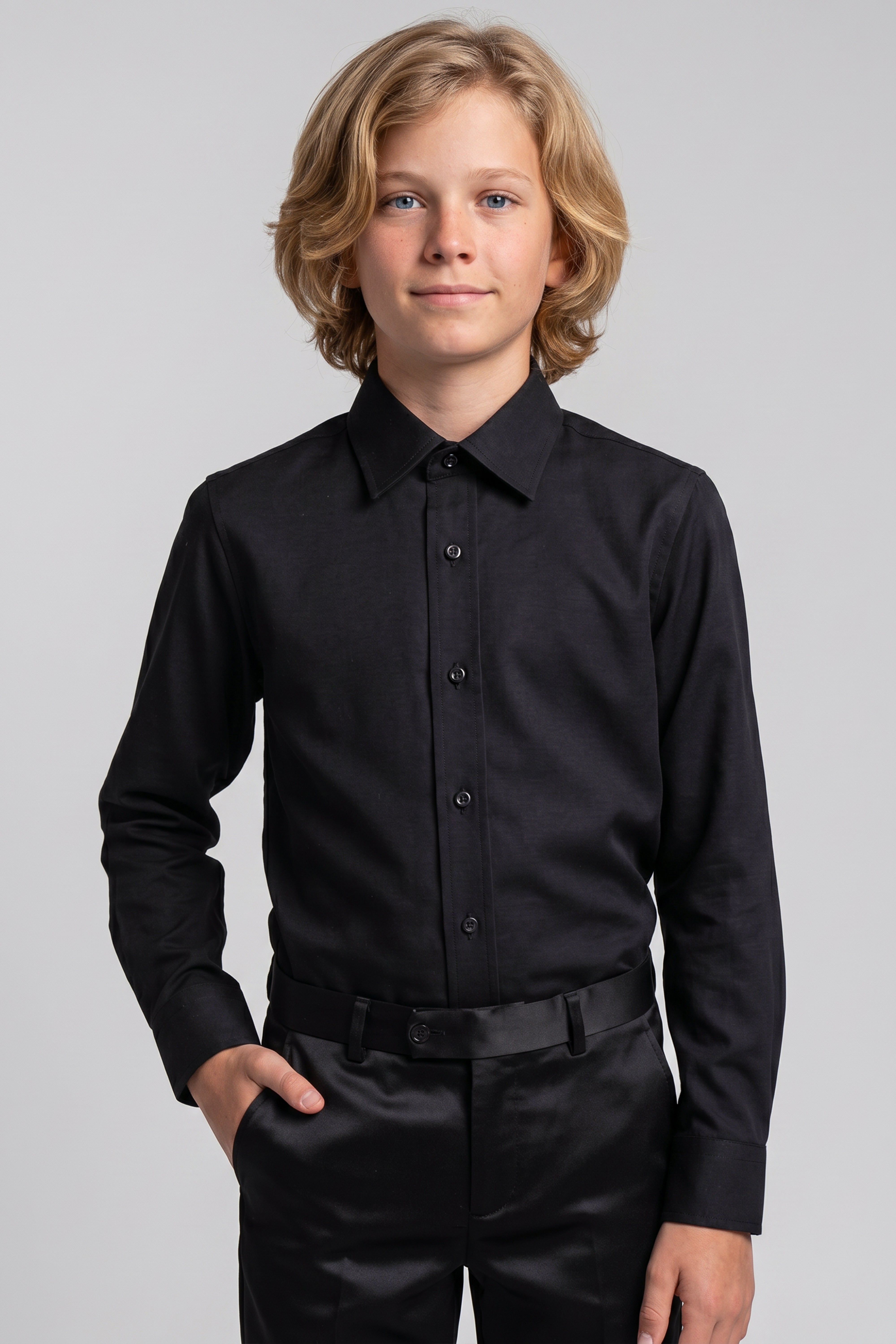 Boys Classic Collar Dress Shirt - Black Model Picture