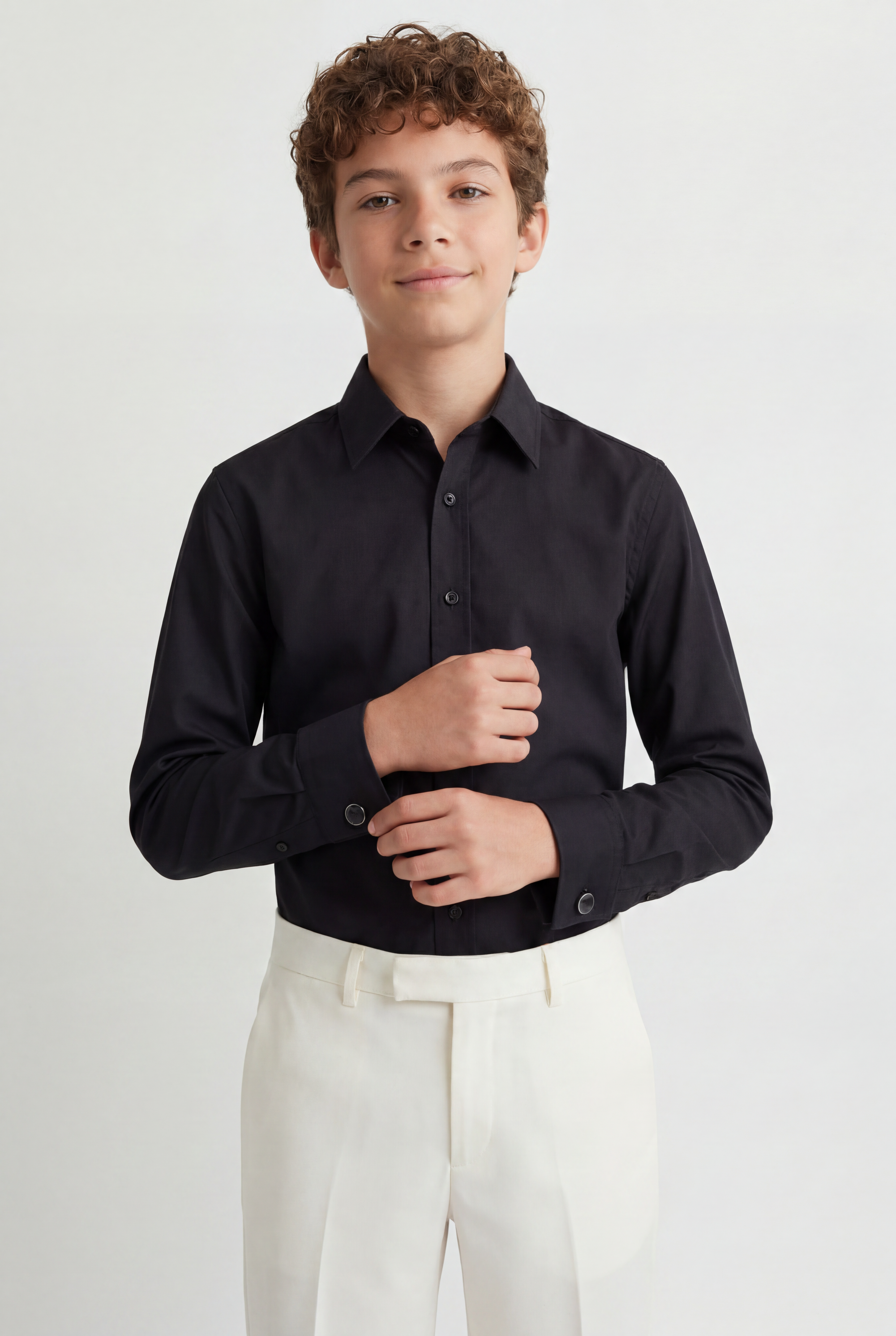 Boys Classic Collar Dress Shirt with Cufflinks -  Black