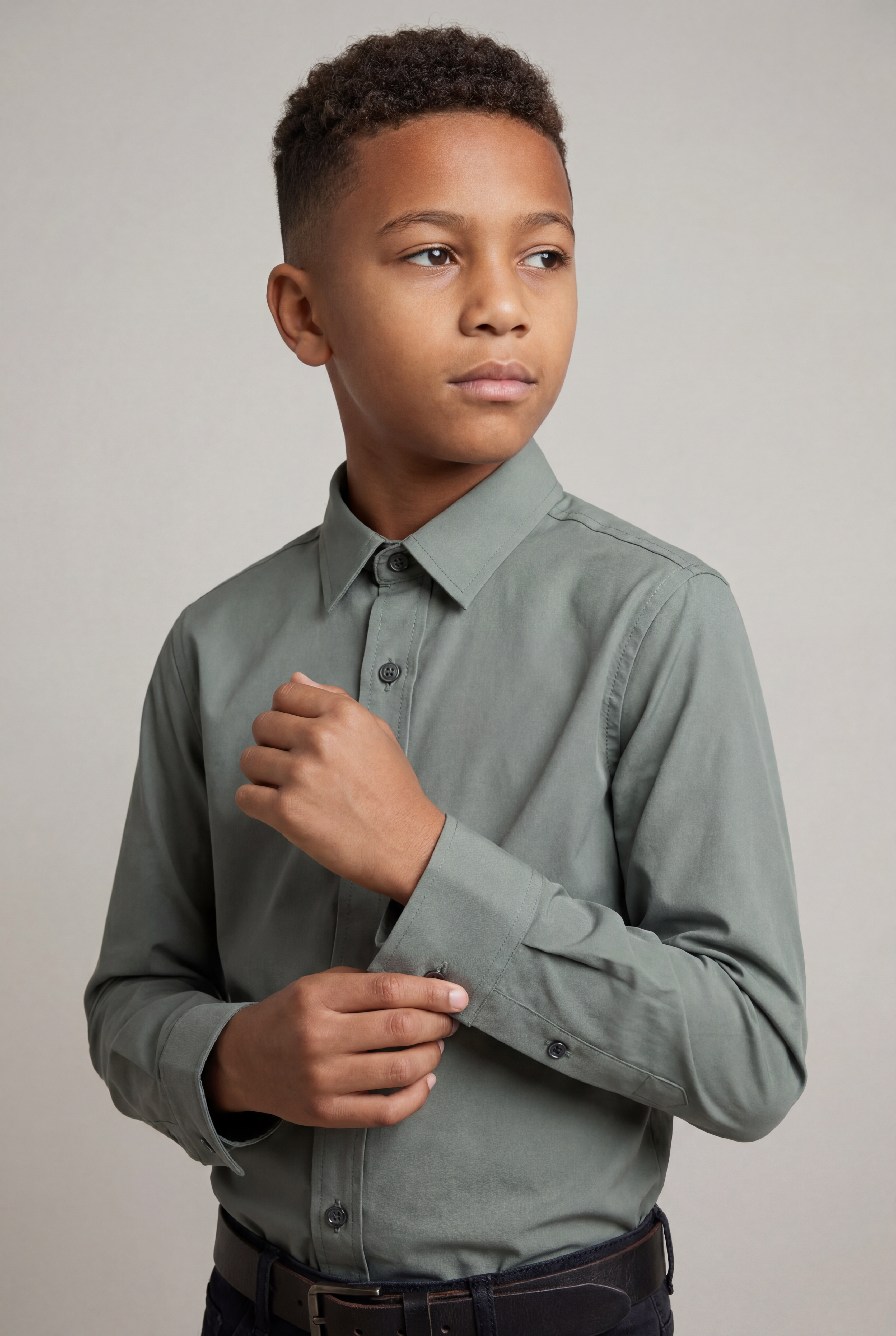 Boys Classic Collar Dress Shirt with Cufflinks -  Green