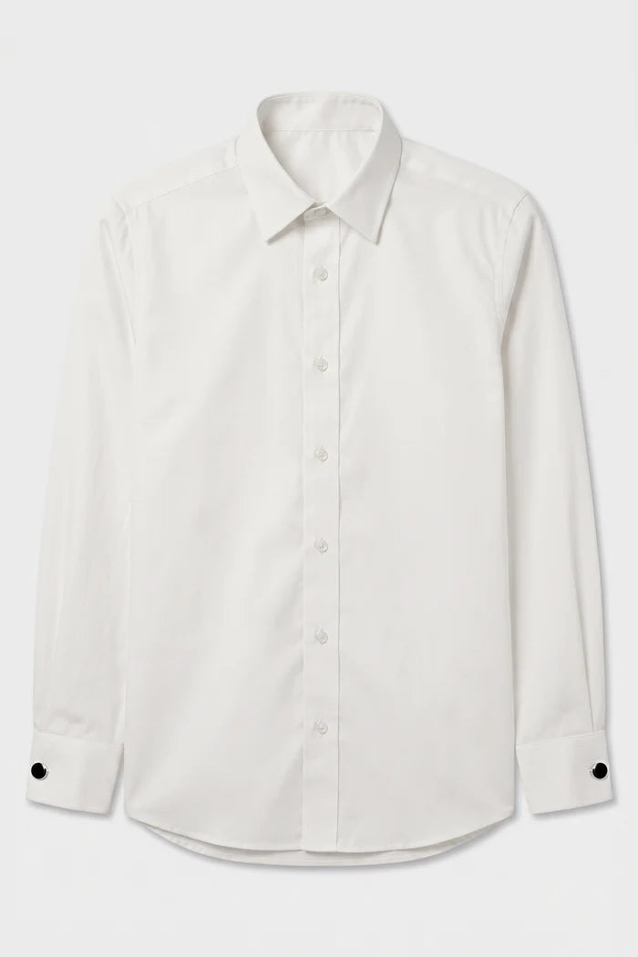 Boys Classic Collar Dress Shirt with Cufflinks -  Ivory