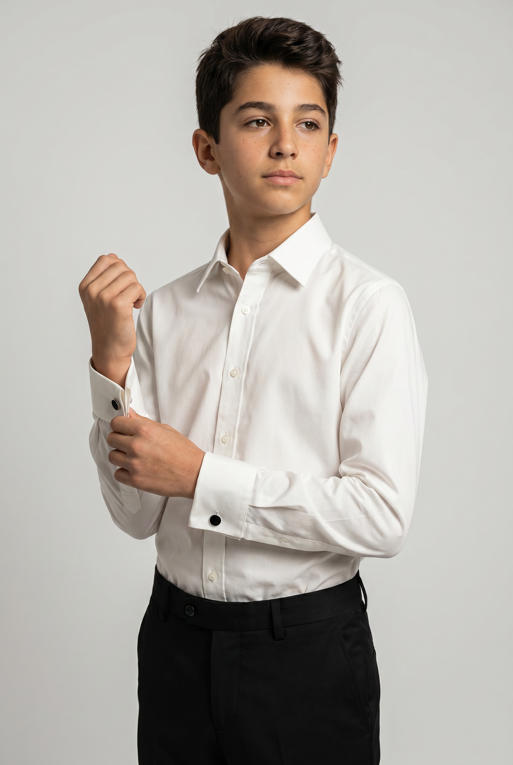 Boys Classic Collar Dress Shirt with Cufflinks -  Ivory