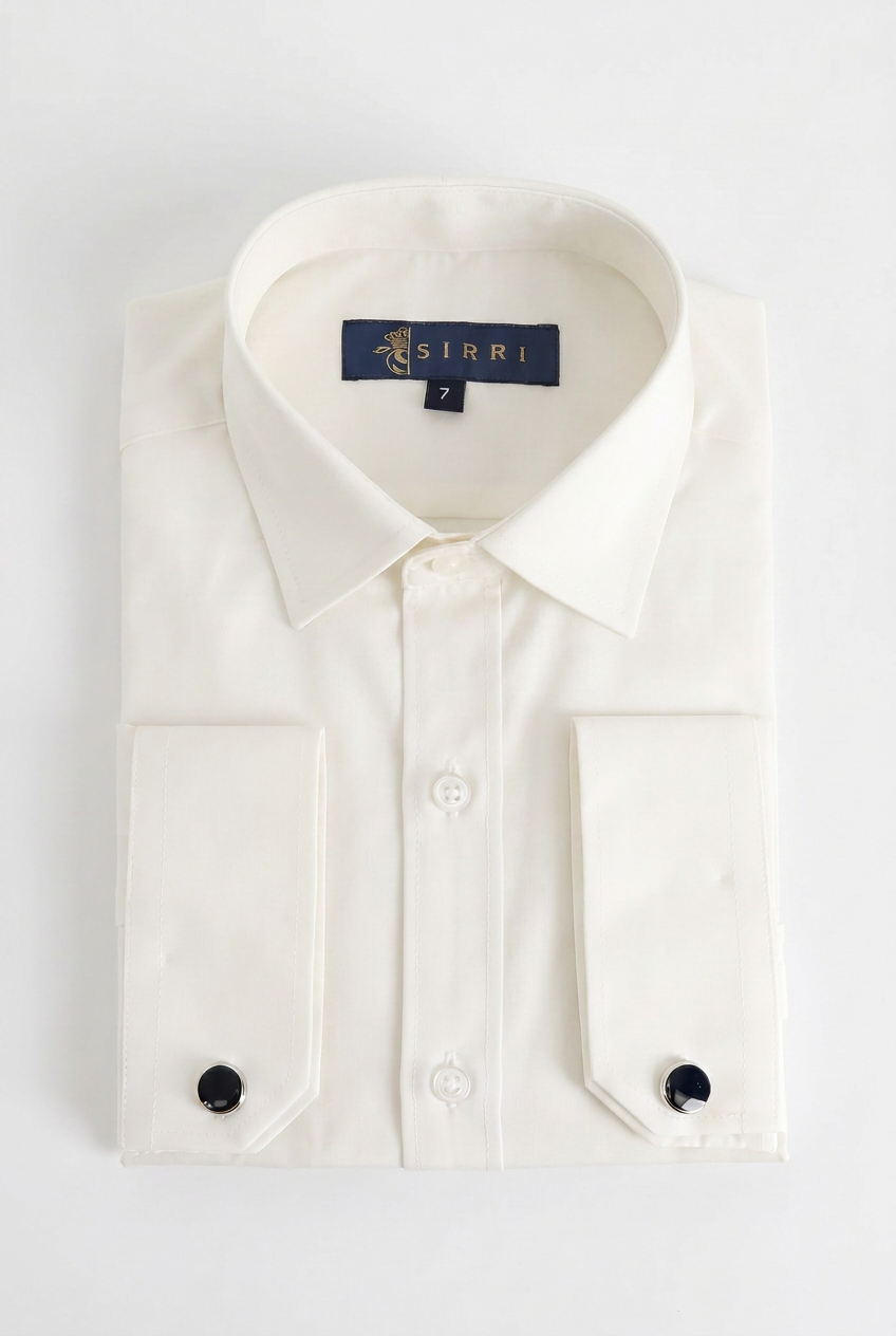 Boys Classic Collar Dress Shirt with Cufflinks -  Ivory