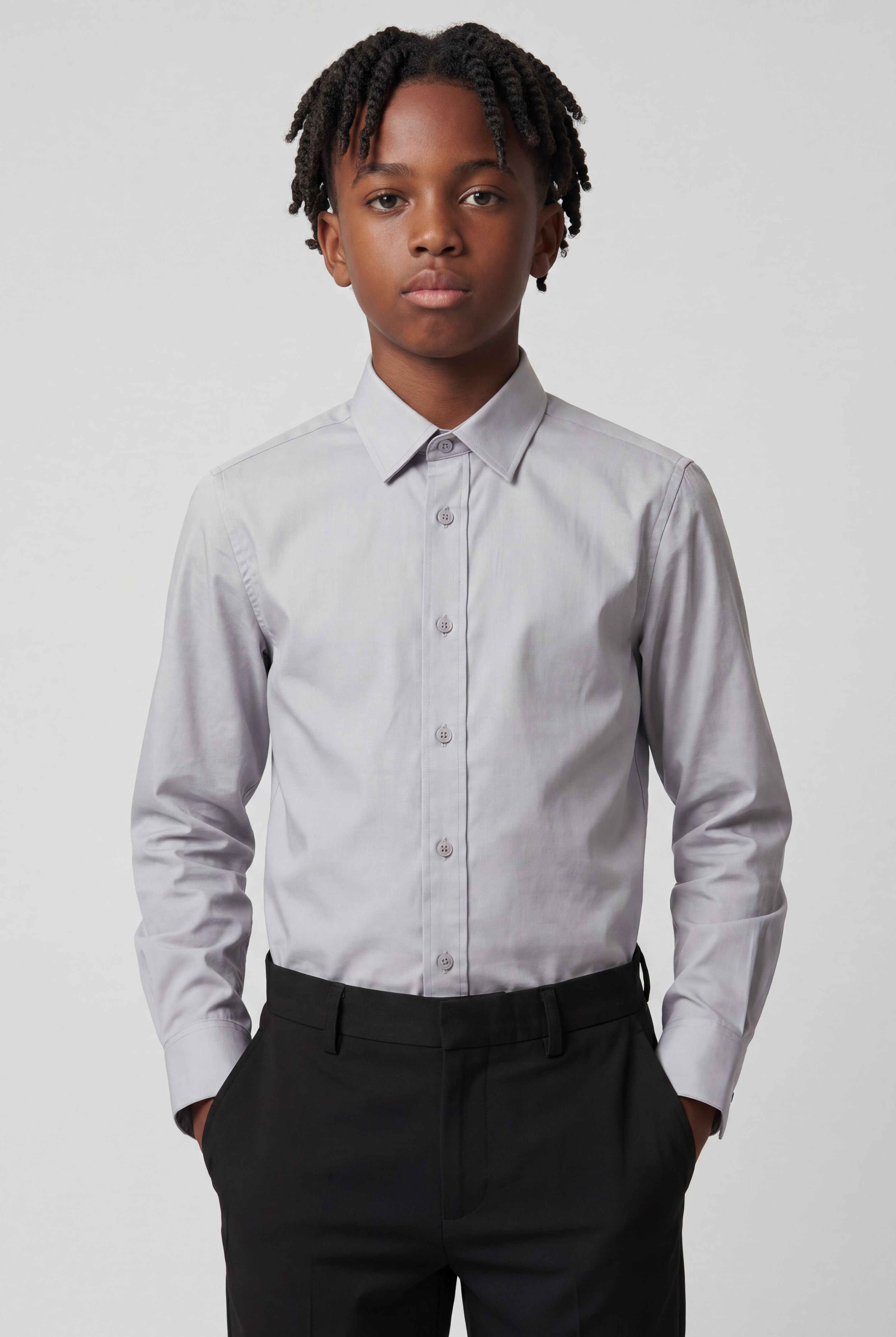 Boys Classic Collar Dress Shirt with Cufflinks -  Stone Grey