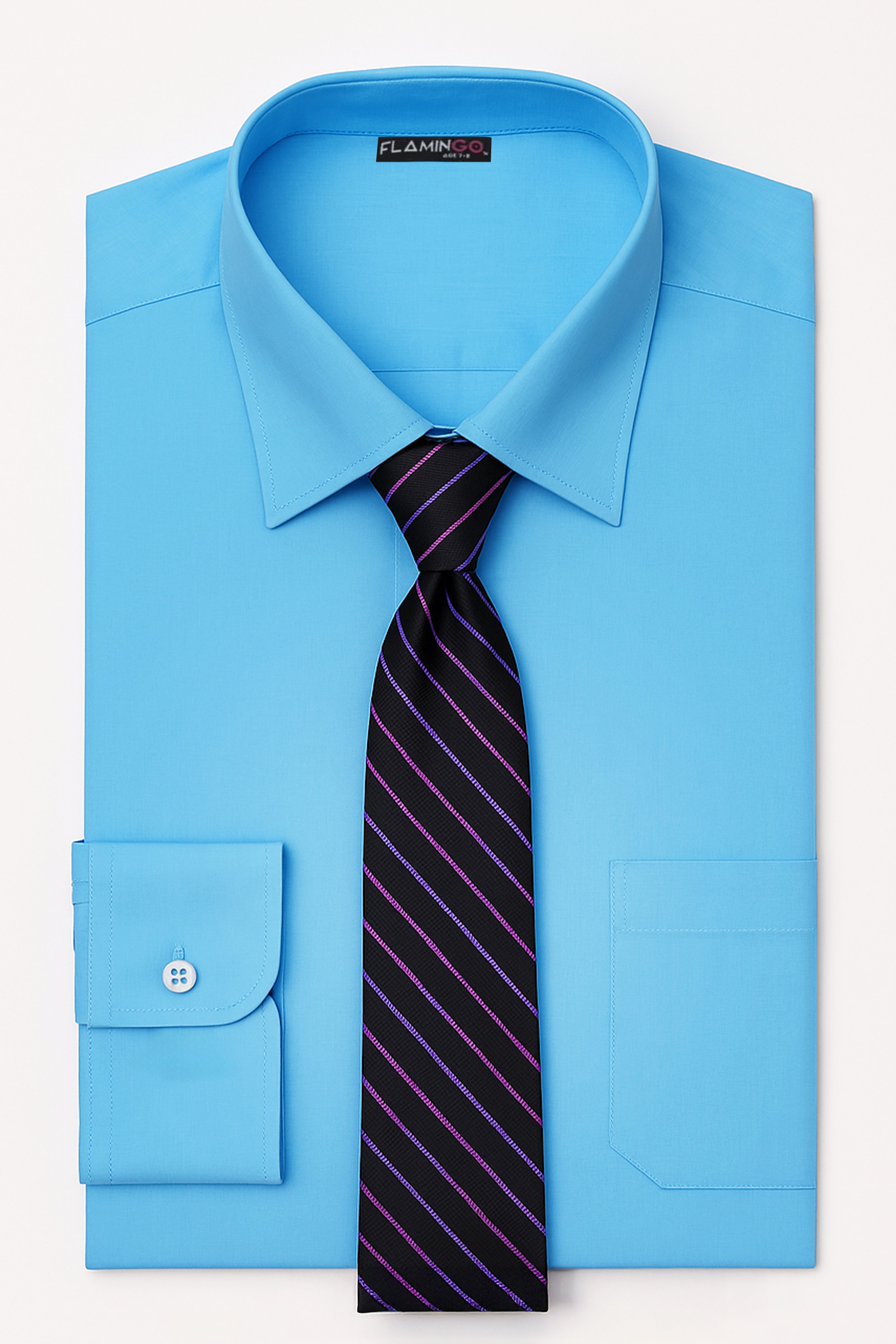 Boys Classic Collar Shirt & Tie Set - Aqua Blue