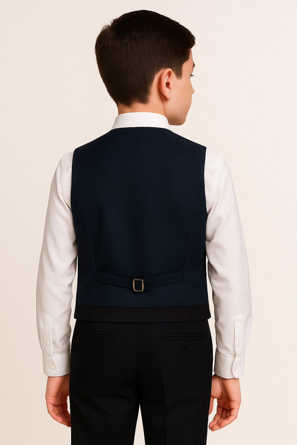 Boys Cotton 4-Piece Double Breasted Tuxedo Waistcoat Suit - Navy Back Picture