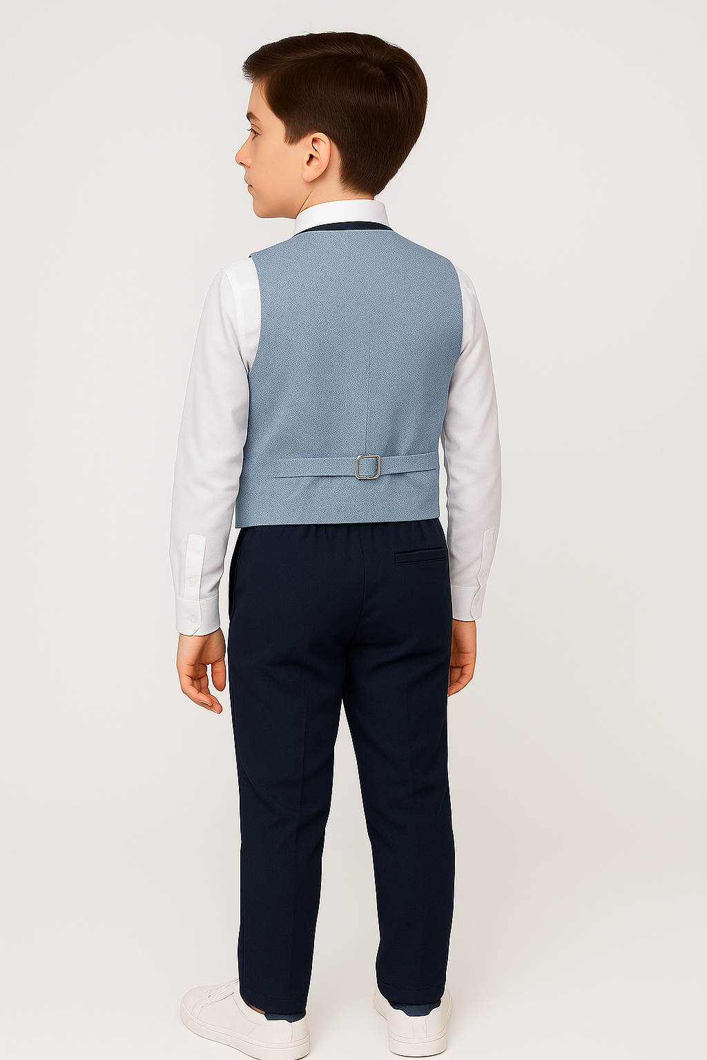 Boys Cotton 4-Piece Double Breasted Waistcoat Suit - ALFONZO - Sky Blue Back Picture