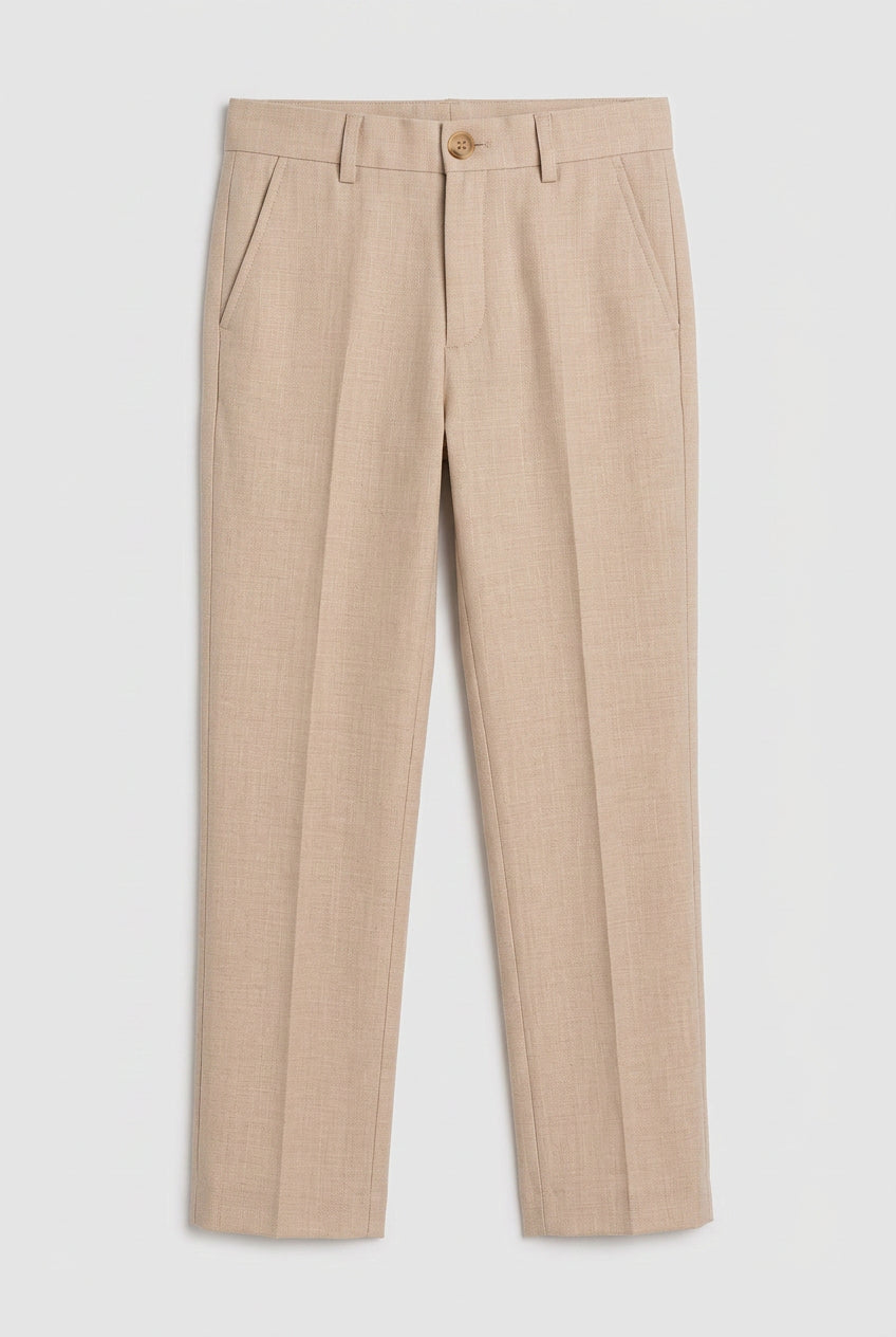 Boys Cotton 5-Piece Double Breasted Waistcoat Suit - BASAK - Beige