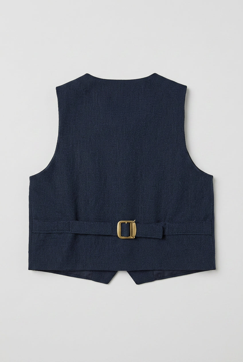Boys Cotton 5-Piece Double Breasted Waistcoat Suit - BASAK - Navy