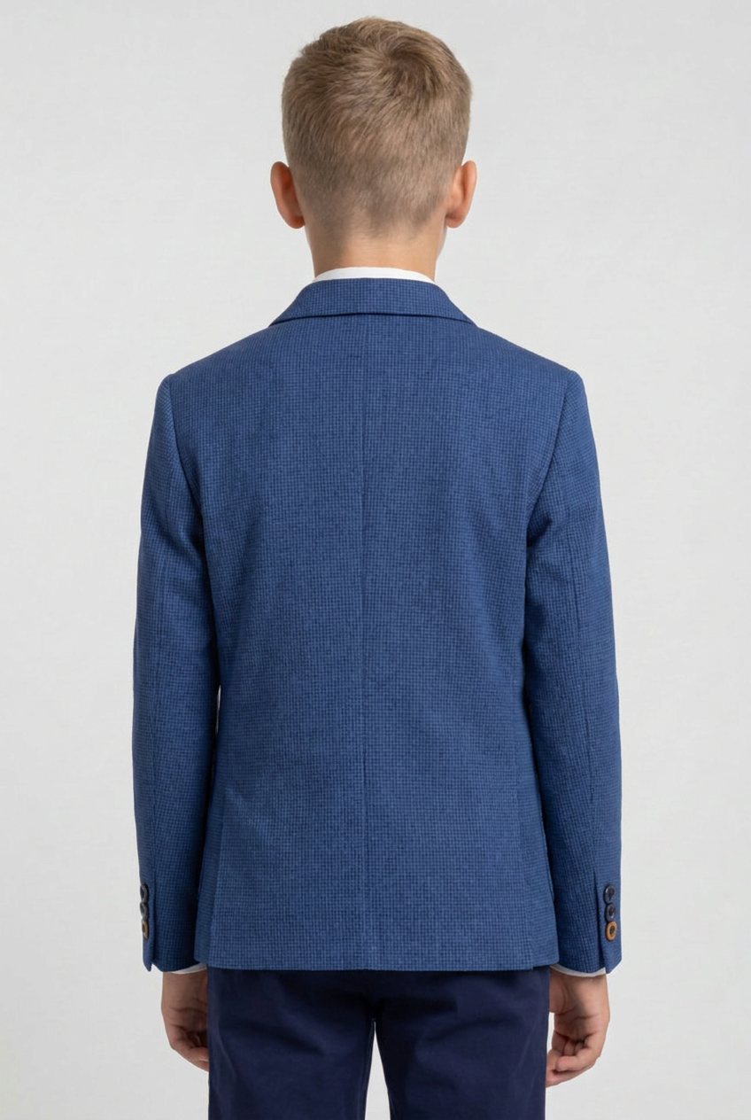 Boys Cotton Blend Slim Fit Formal Twill Blazer - Navy Blue