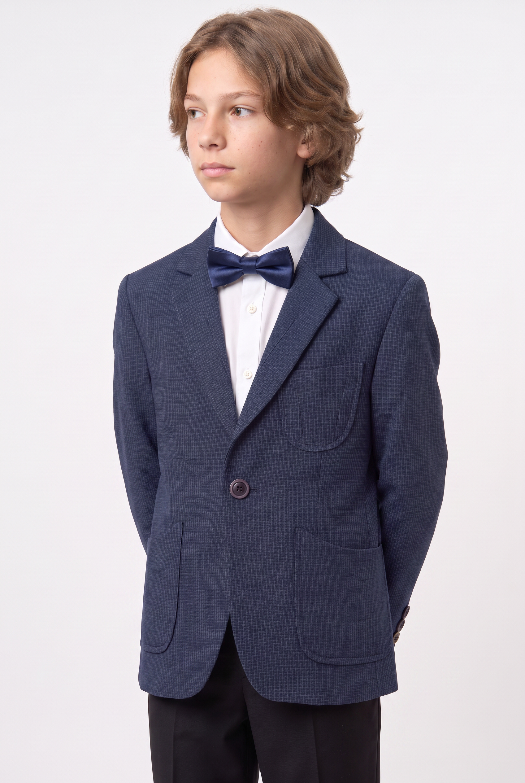 Boys Cotton Blend Slim Fit Formal Twill Blazer - Navy Blue