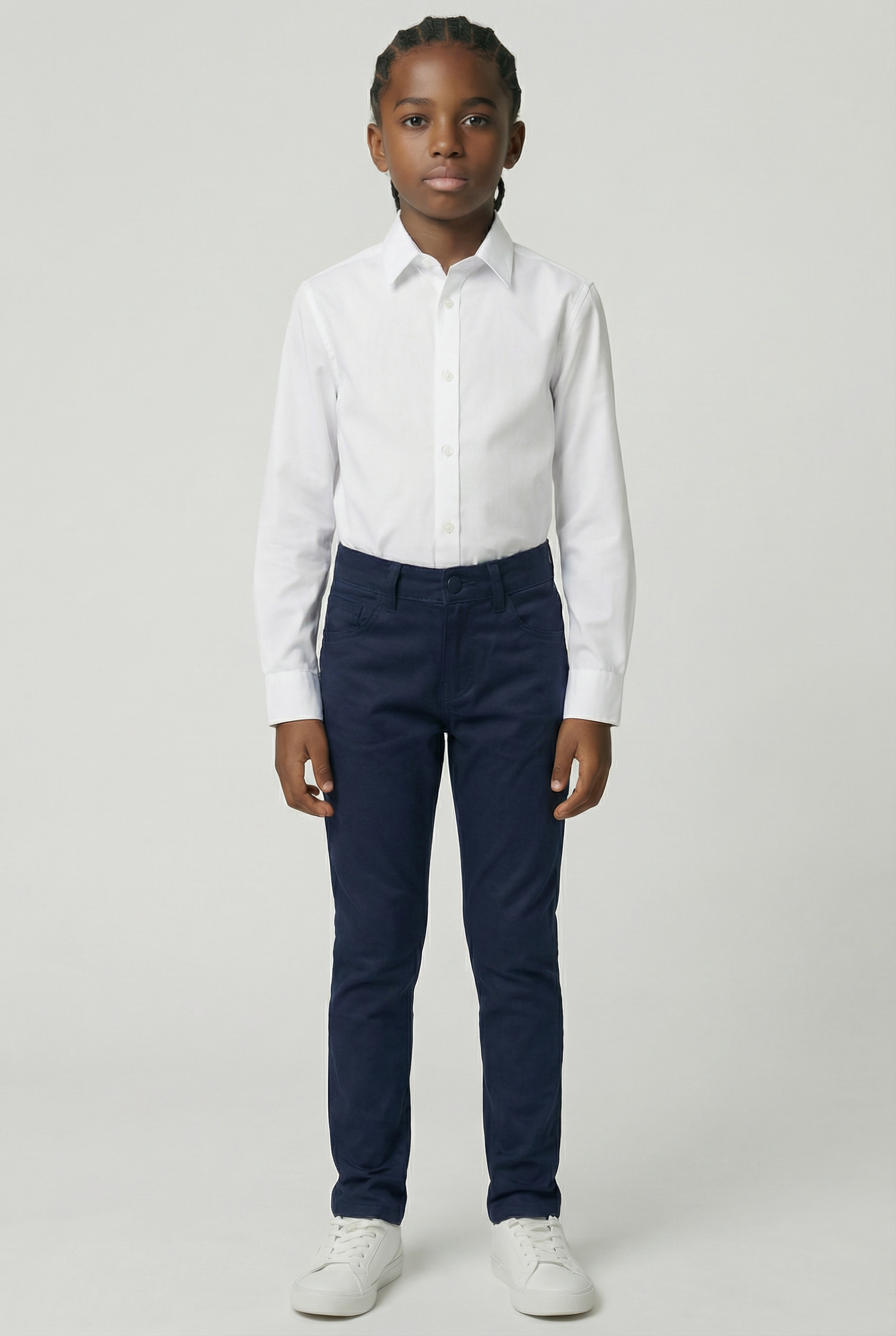 Boys Cotton Casual Stretch Chino Trousers – Navy Model Picture