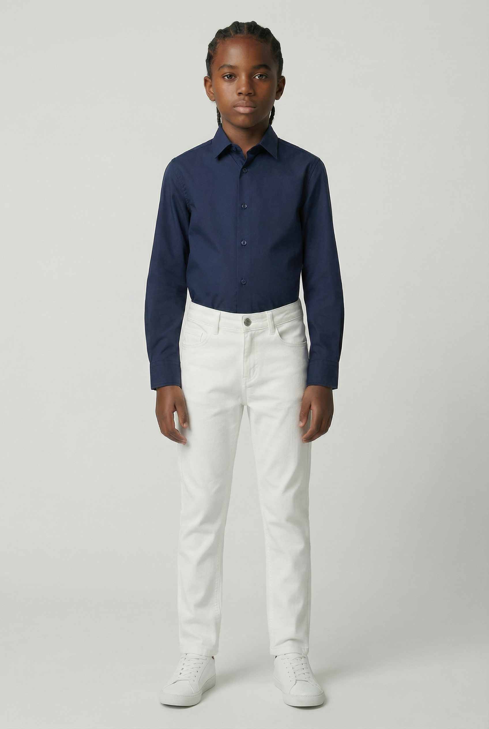 Boys Cotton Casual Stretch Chino Trousers – White Model Picture